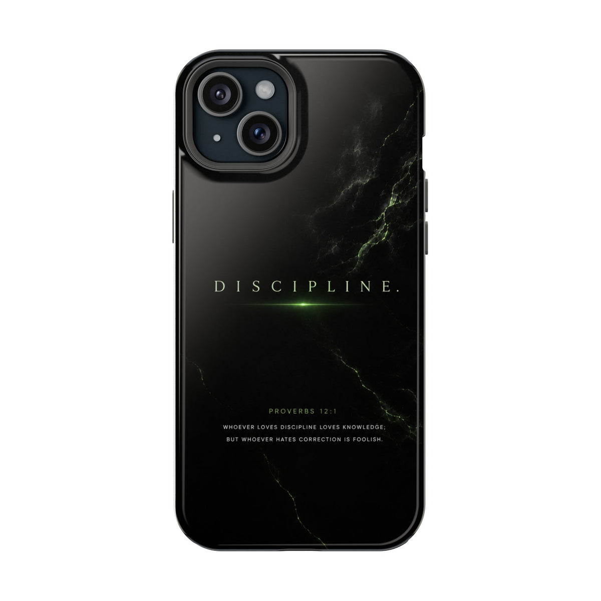 Phone Case for iPhone 17 / 16 / 15 / 14 Pro Max – Discipline | Black Marble Emerald Green | MagSafe Compatible