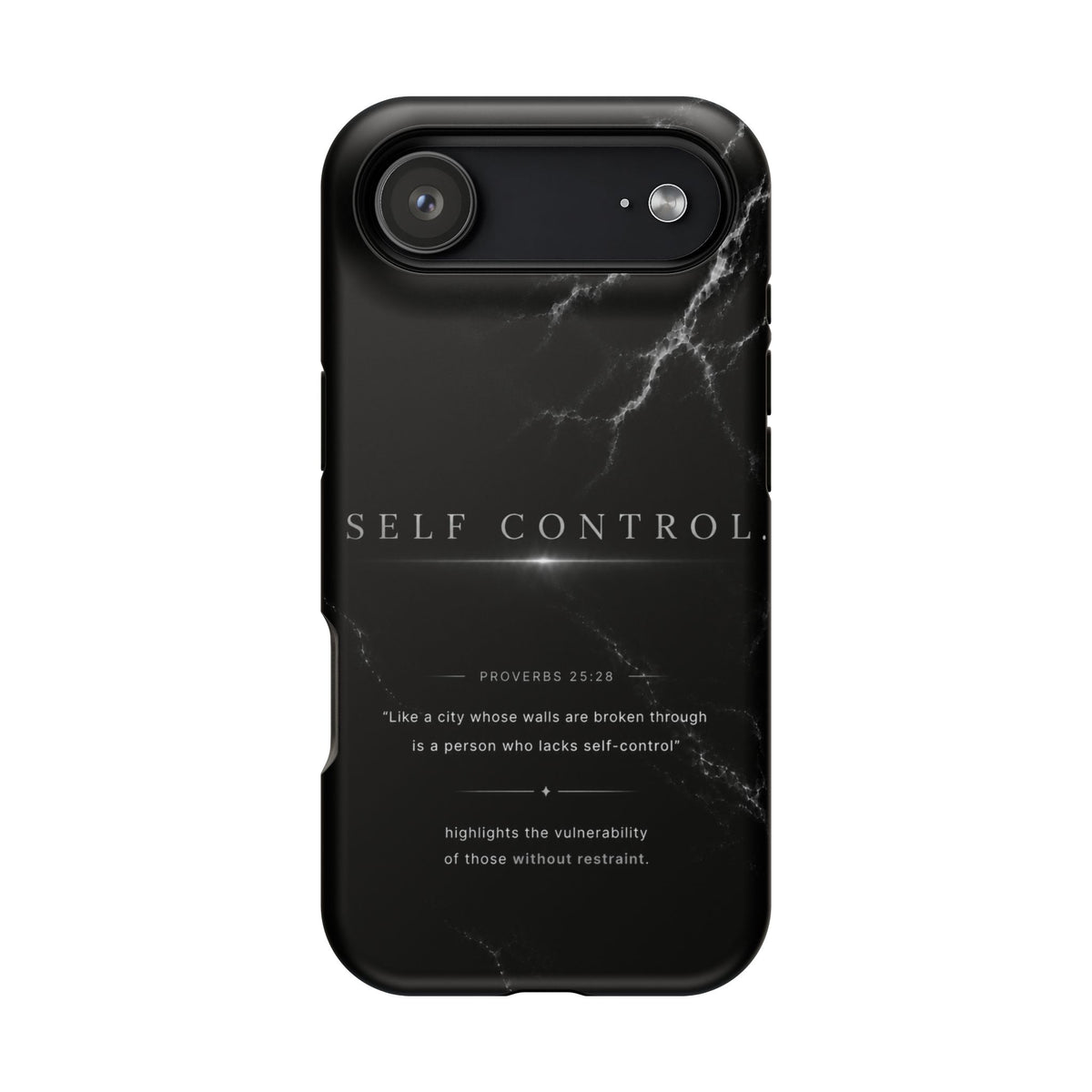 Phone Case for iPhone 17 / 16 / 15 / 14 Pro Max – Discipline | Black Marble Monochrome | MagSafe Compatible