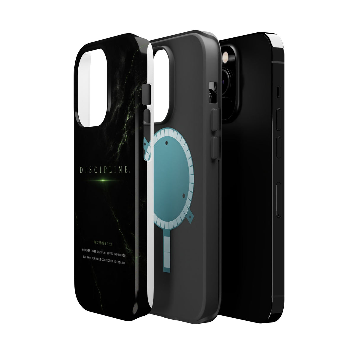Phone Case for iPhone 17 / 16 / 15 / 14 Pro Max – Discipline | Black Marble Emerald Green | MagSafe Compatible