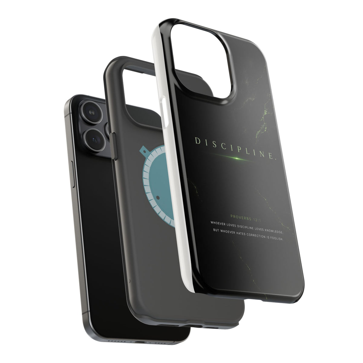 Phone Case for iPhone 17 / 16 / 15 / 14 Pro Max – Discipline | Black Marble Emerald Green | MagSafe Compatible