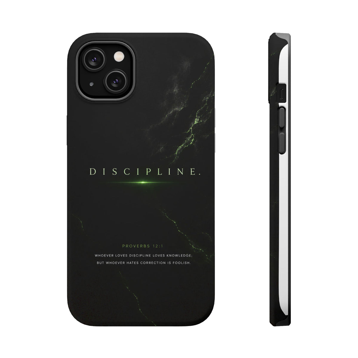 Phone Case for iPhone 17 / 16 / 15 / 14 Pro Max – Discipline | Black Marble Emerald Green | MagSafe Compatible