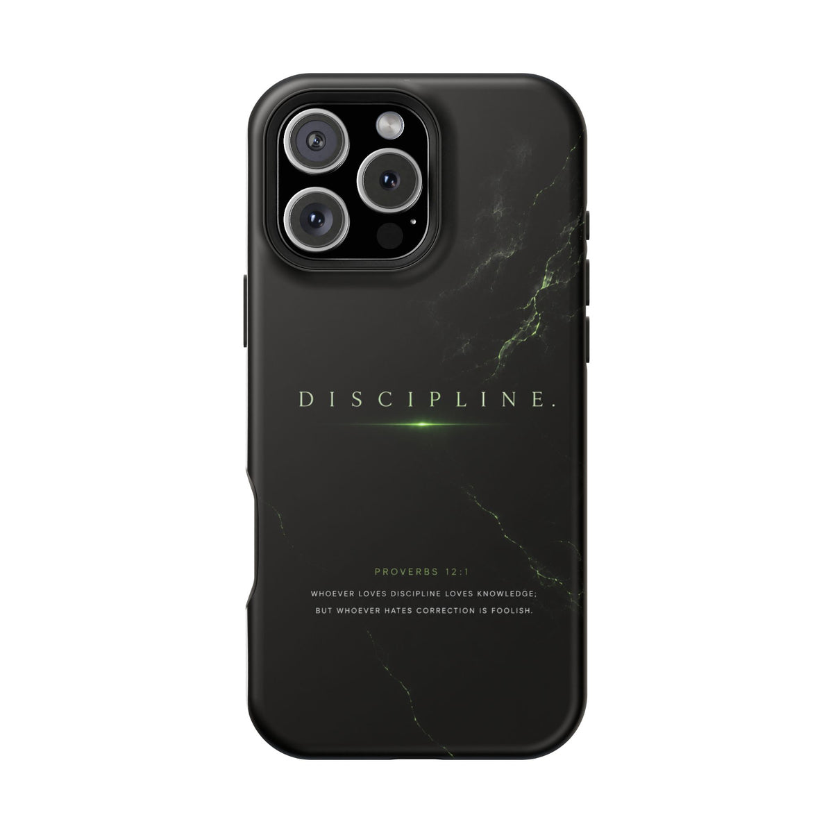 Phone Case for iPhone 17 / 16 / 15 / 14 Pro Max – Discipline | Black Marble Emerald Green | MagSafe Compatible