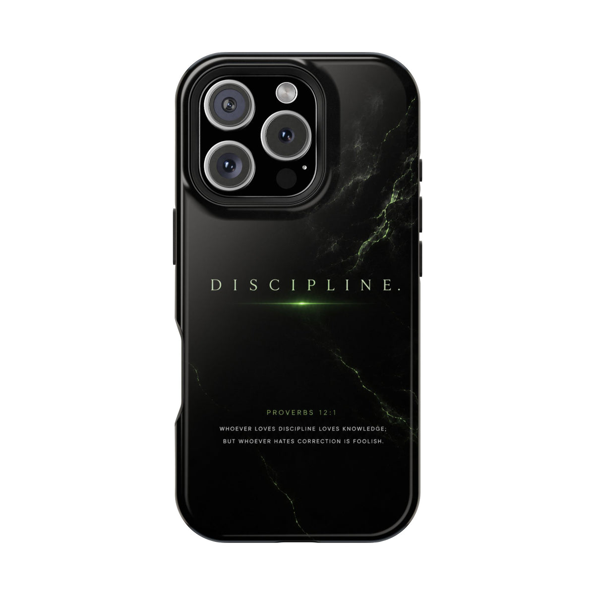 Phone Case for iPhone 17 / 16 / 15 / 14 Pro Max – Discipline | Black Marble Emerald Green | MagSafe Compatible