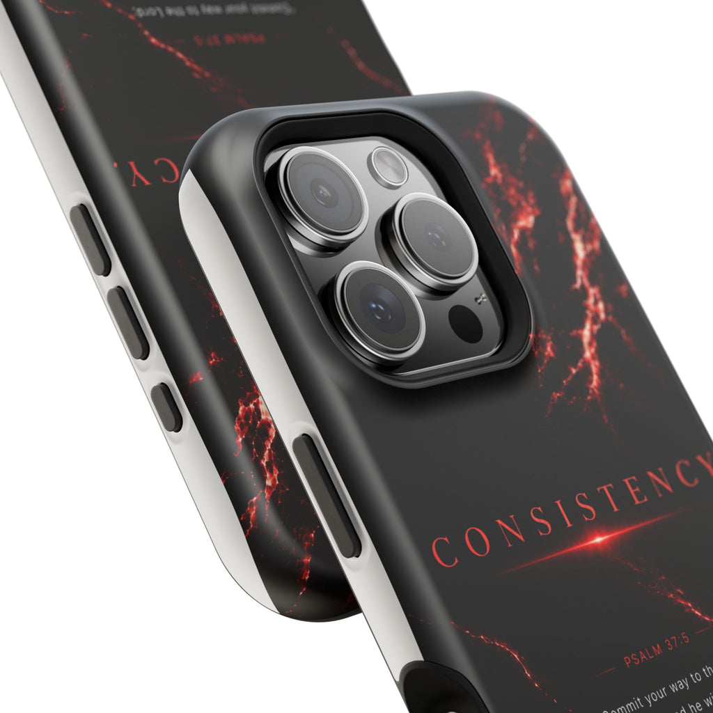Phone Case for iPhone 17 / 16 / 15 / 14 Pro Max – Discipline | Black Marble Dark Red | MagSafe Compatible