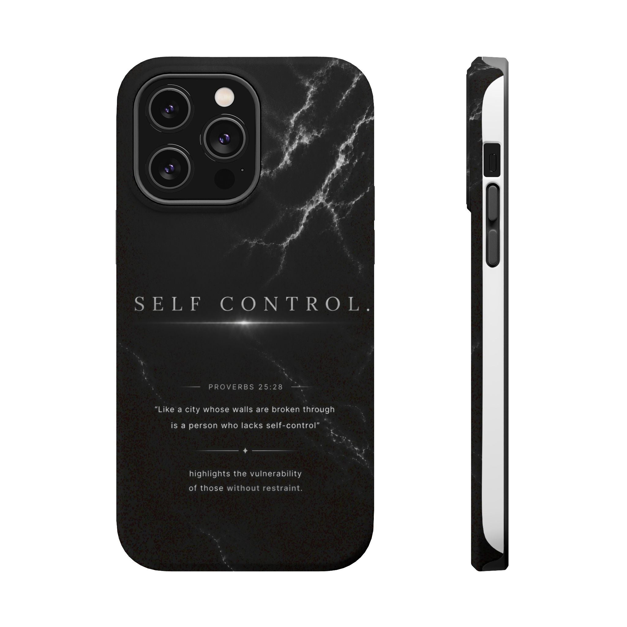 Phone Case for iPhone 17 / 16 / 15 / 14 Pro Max – Discipline | Black Marble Monochrome | MagSafe Compatible
