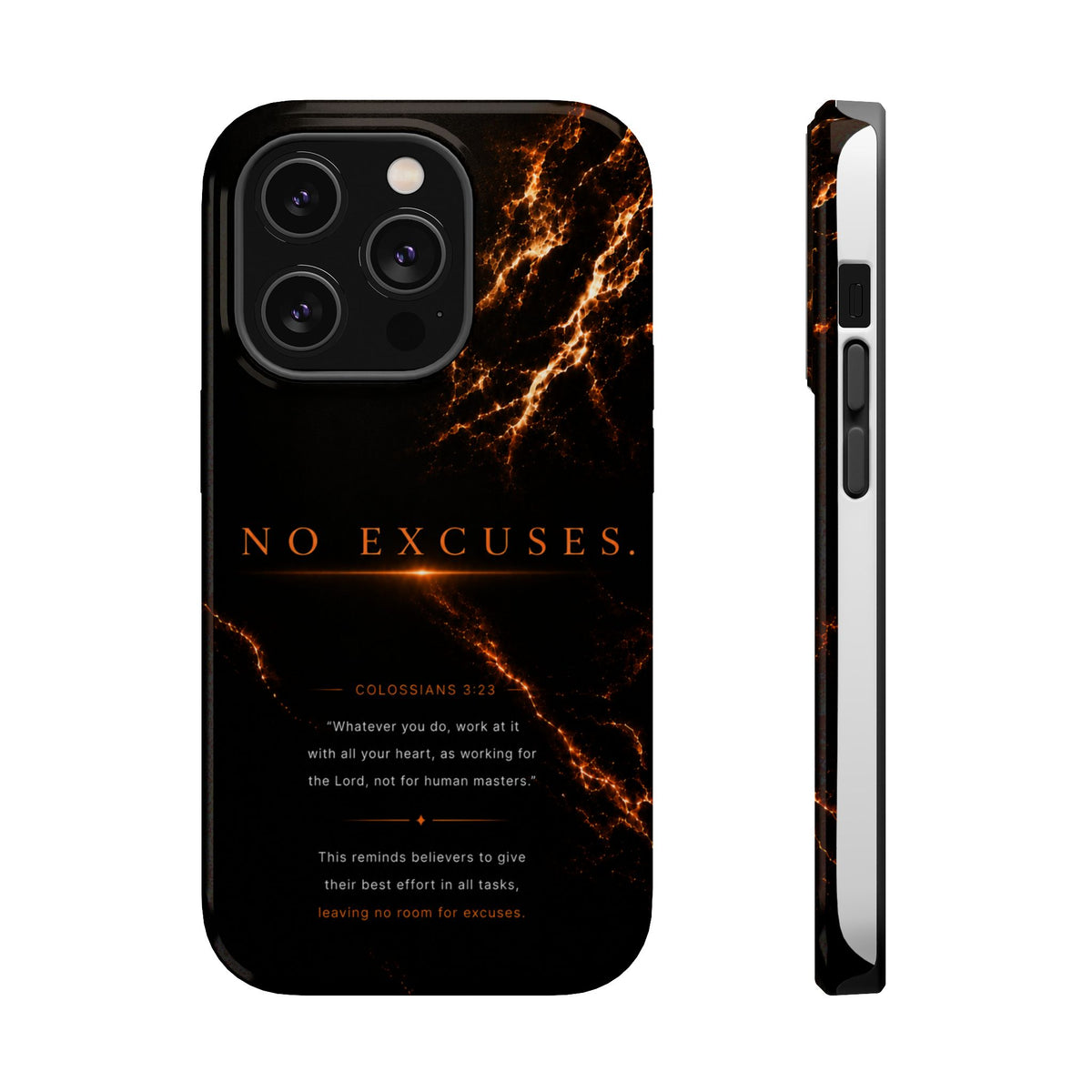 Phone Case for iPhone 17 / 16 / 15 / 14 Pro Max – Discipline | Black Marble Orange | MagSafe Compatible