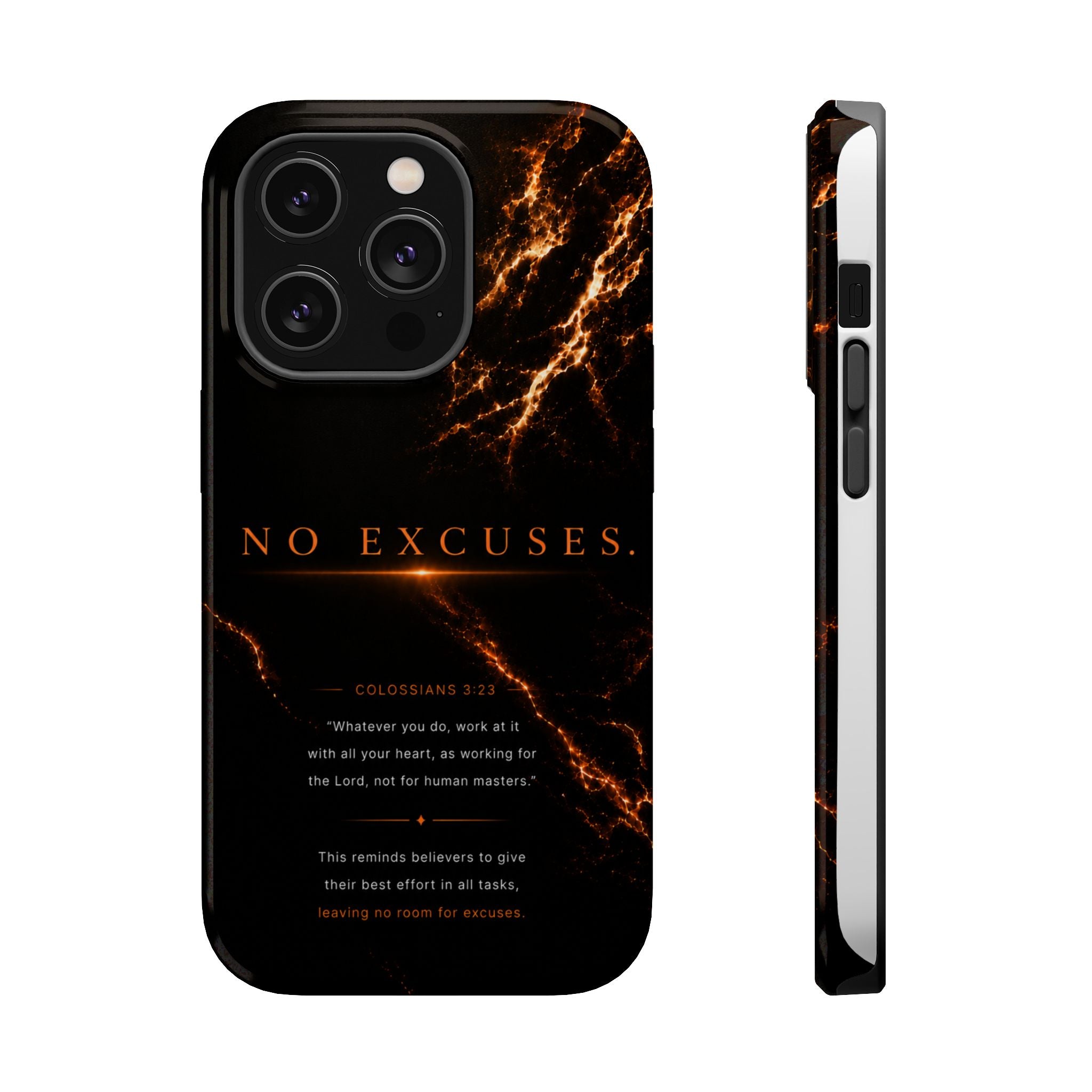 Phone Case for iPhone 17 / 16 / 15 / 14 Pro Max – Discipline | Black Marble Orange | MagSafe Compatible