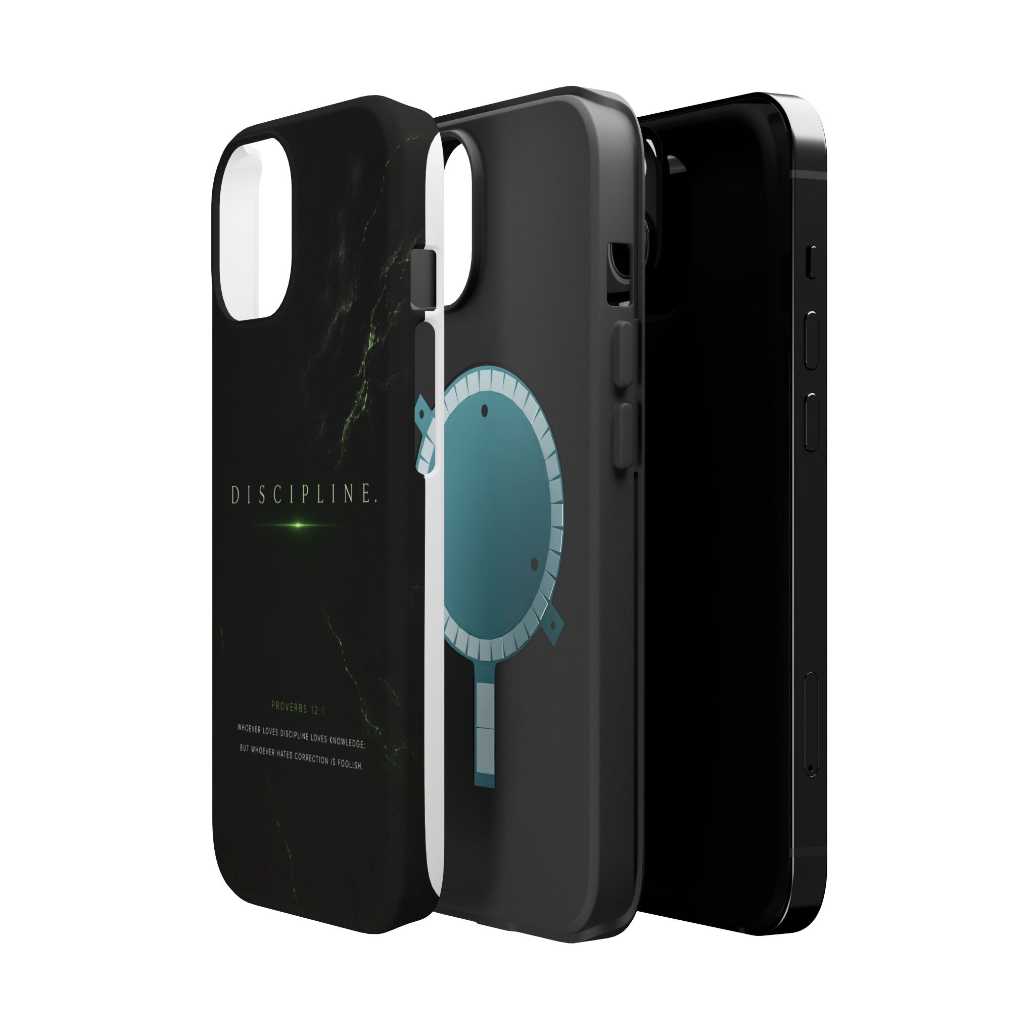 Phone Case for iPhone 17 / 16 / 15 / 14 Pro Max – Discipline | Black Marble Emerald Green | MagSafe Compatible