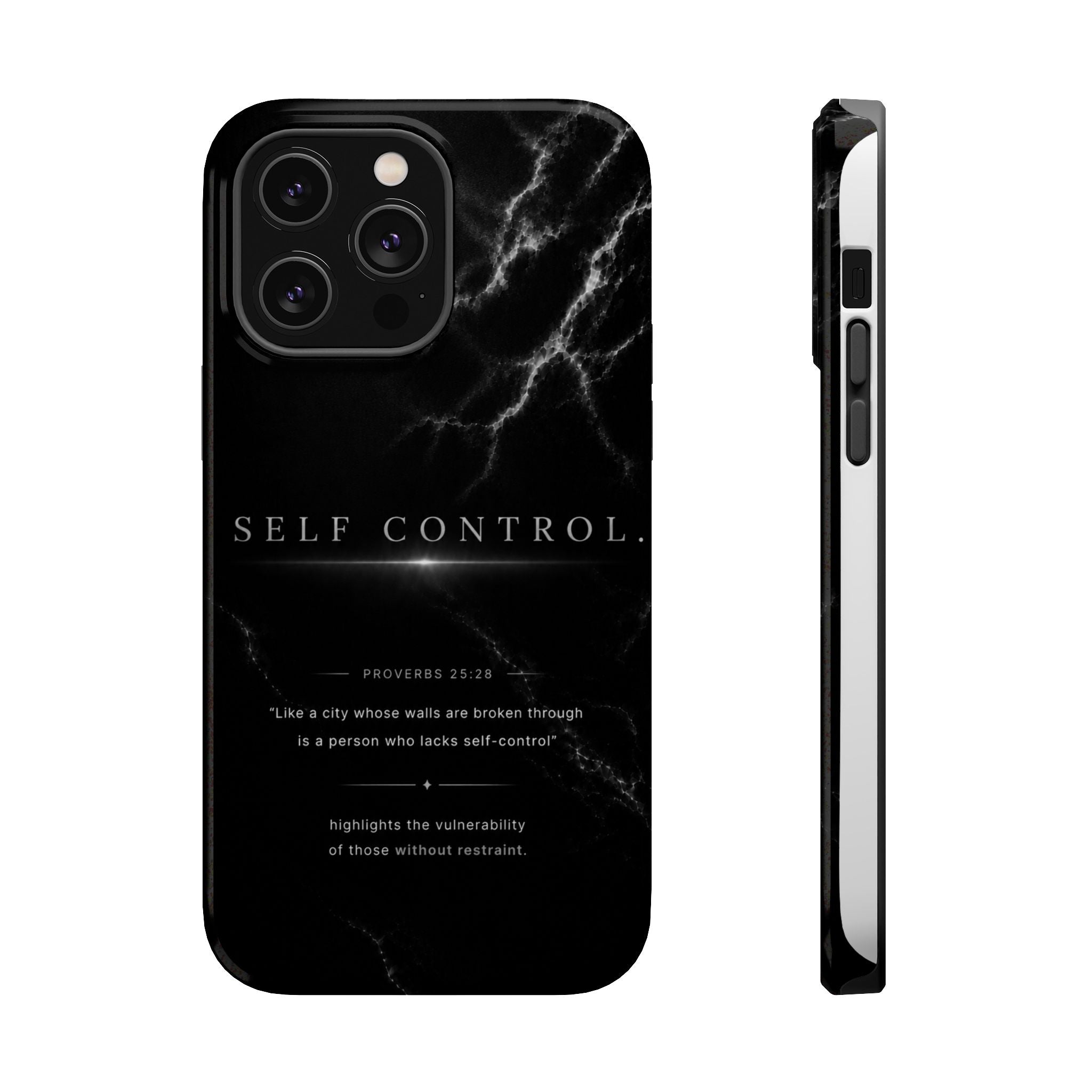 Phone Case for iPhone 17 / 16 / 15 / 14 Pro Max – Discipline | Black Marble Monochrome | MagSafe Compatible