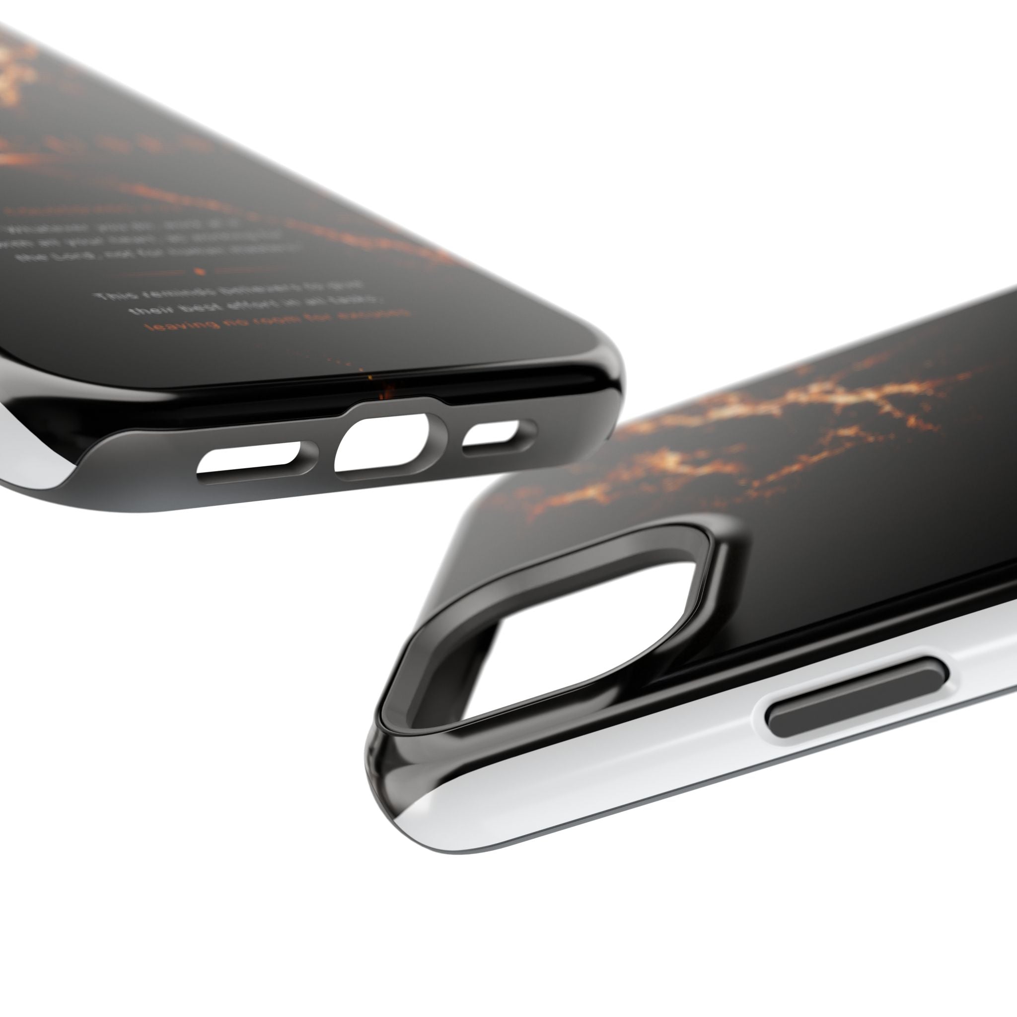 Phone Case for iPhone 17 / 16 / 15 / 14 Pro Max – Discipline | Black Marble Orange | MagSafe Compatible