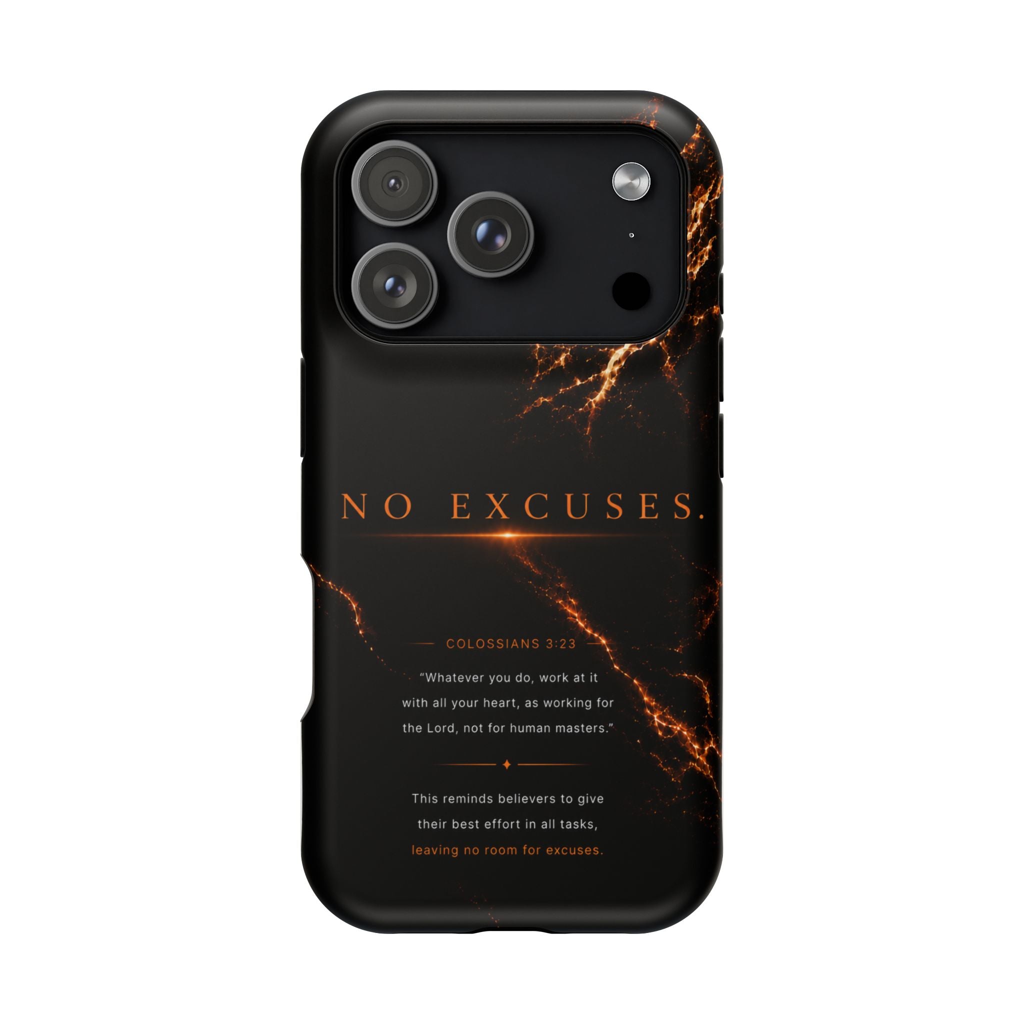 Phone Case for iPhone 17 / 16 / 15 / 14 Pro Max – Discipline | Black Marble Orange | MagSafe Compatible