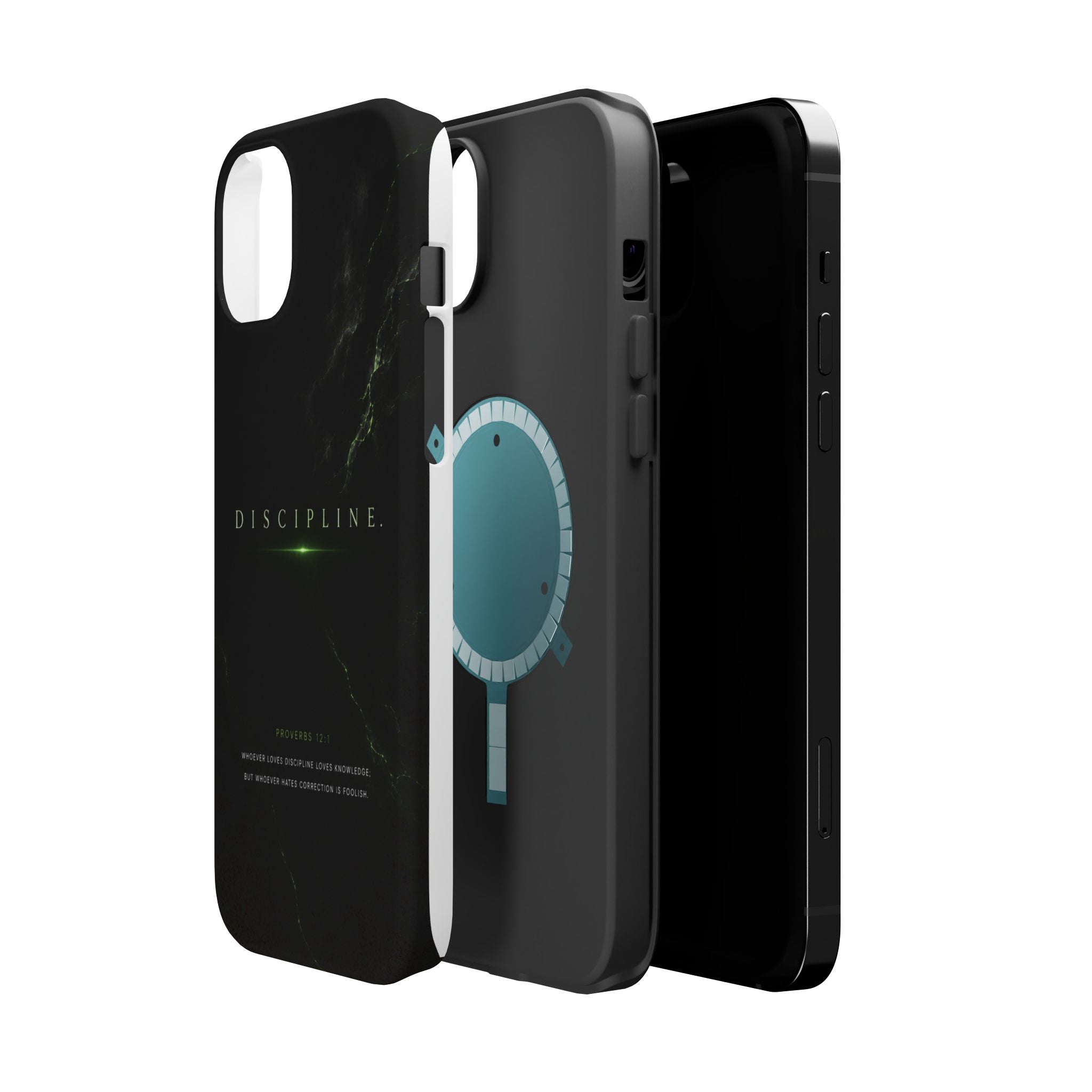 Phone Case for iPhone 17 / 16 / 15 / 14 Pro Max – Discipline | Black Marble Emerald Green | MagSafe Compatible