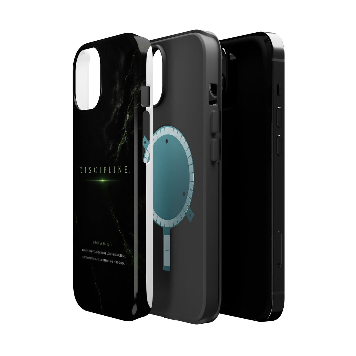 Phone Case for iPhone 17 / 16 / 15 / 14 Pro Max – Discipline | Black Marble Emerald Green | MagSafe Compatible