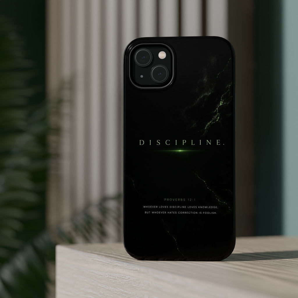 Phone Case for iPhone 17 / 16 / 15 / 14 Pro Max – Discipline | Black Marble Emerald Green | MagSafe Compatible