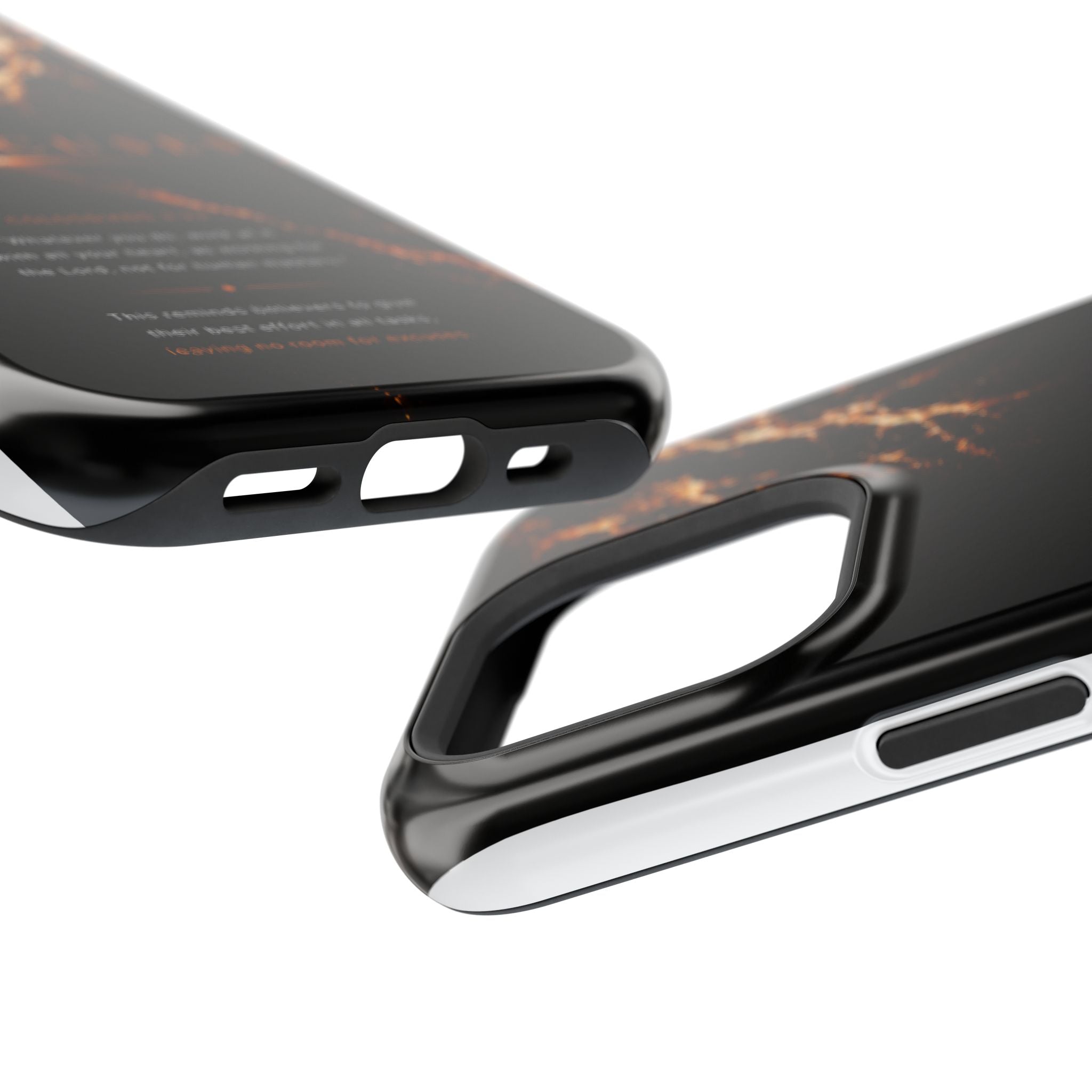 Phone Case for iPhone 17 / 16 / 15 / 14 Pro Max – Discipline | Black Marble Orange | MagSafe Compatible