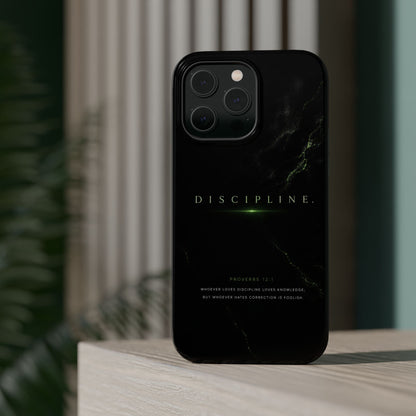 Phone Case for iPhone 17 / 16 / 15 / 14 Pro Max – Discipline | Black Marble Emerald Green | MagSafe Compatible