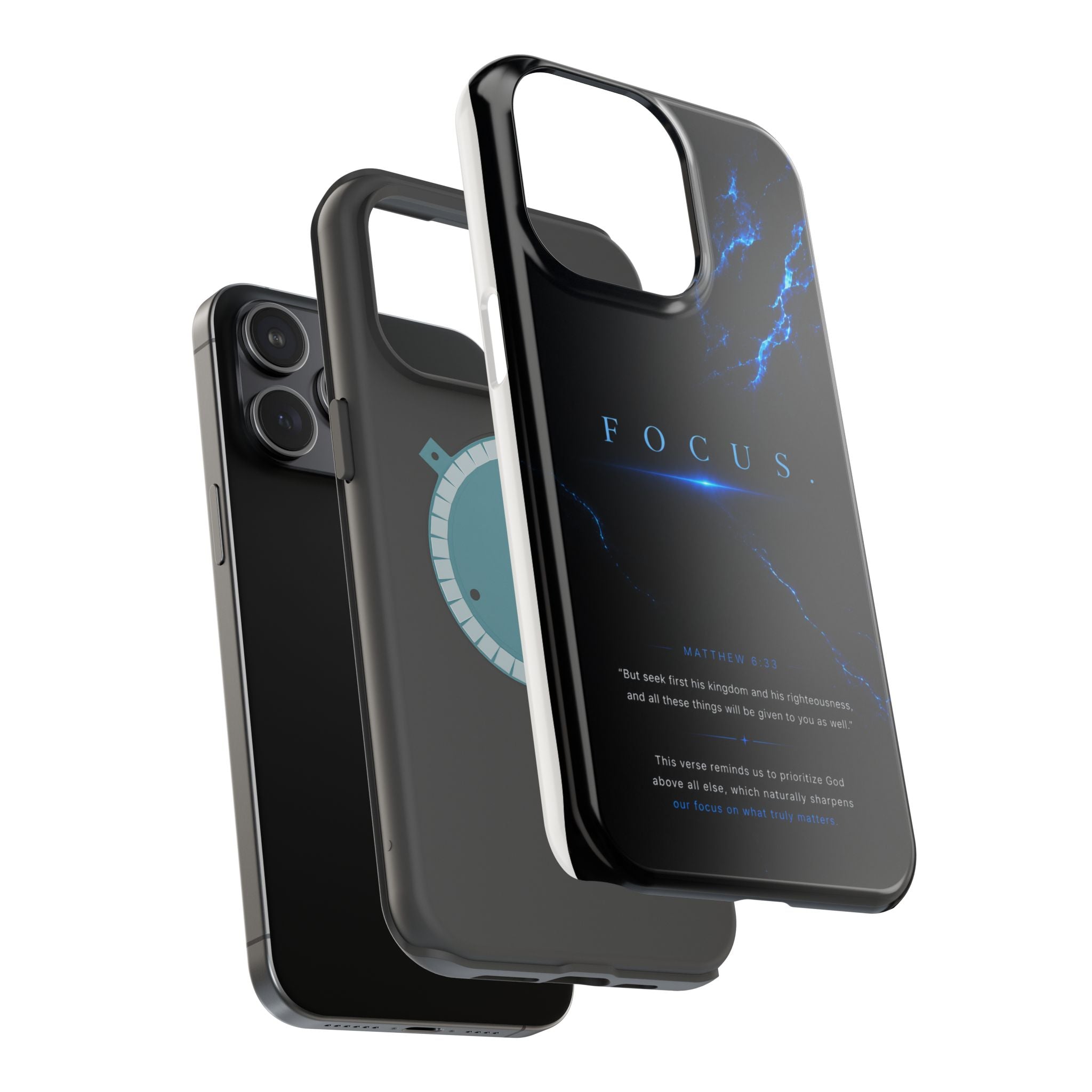 Phone Case for iPhone 17 / 16 / 15 / 14 Pro Max – Discipline | Black Marble Deep Blue | MagSafe Compatible
