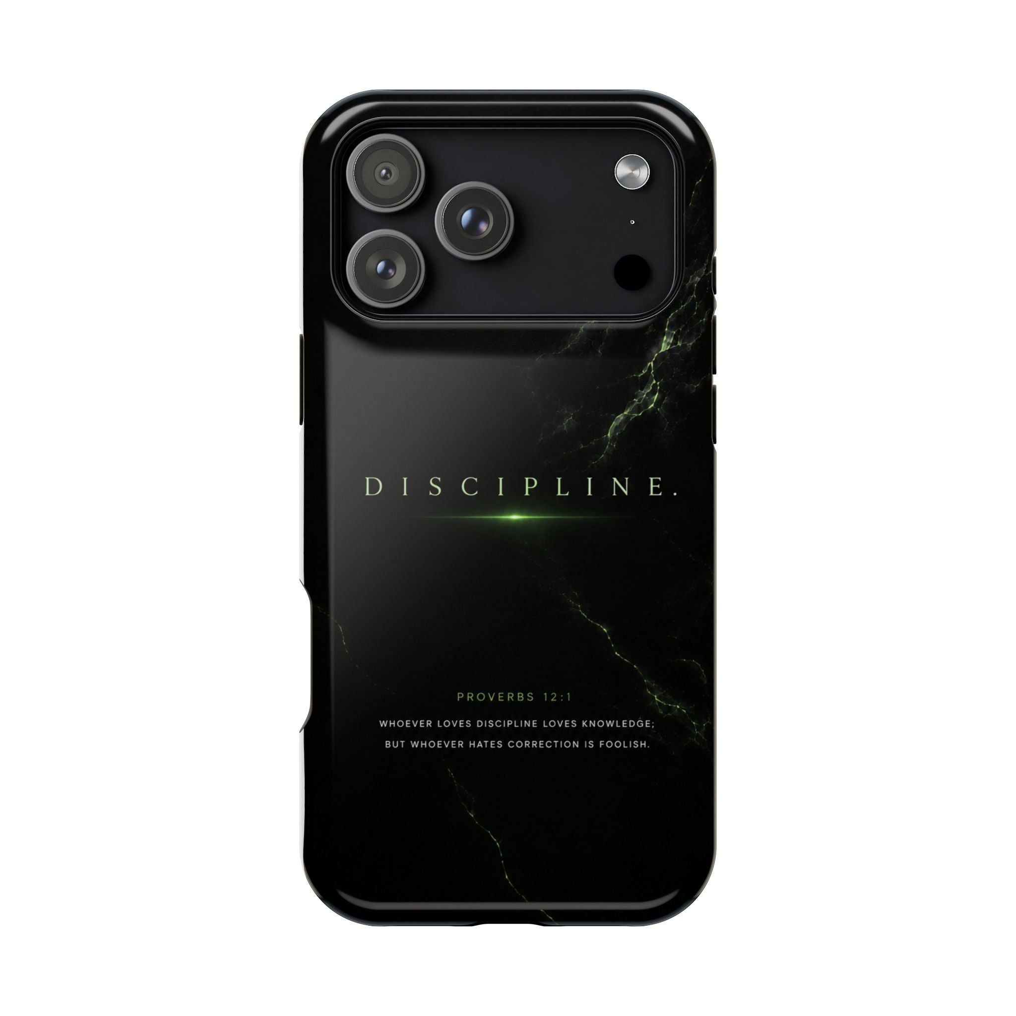 Phone Case for iPhone 17 / 16 / 15 / 14 Pro Max – Discipline | Black Marble Emerald Green | MagSafe Compatible