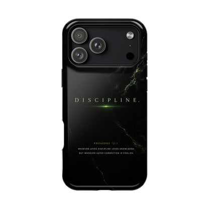 Phone Case for iPhone 17 / 16 / 15 / 14 Pro Max – Discipline | Black Marble Emerald Green | MagSafe Compatible