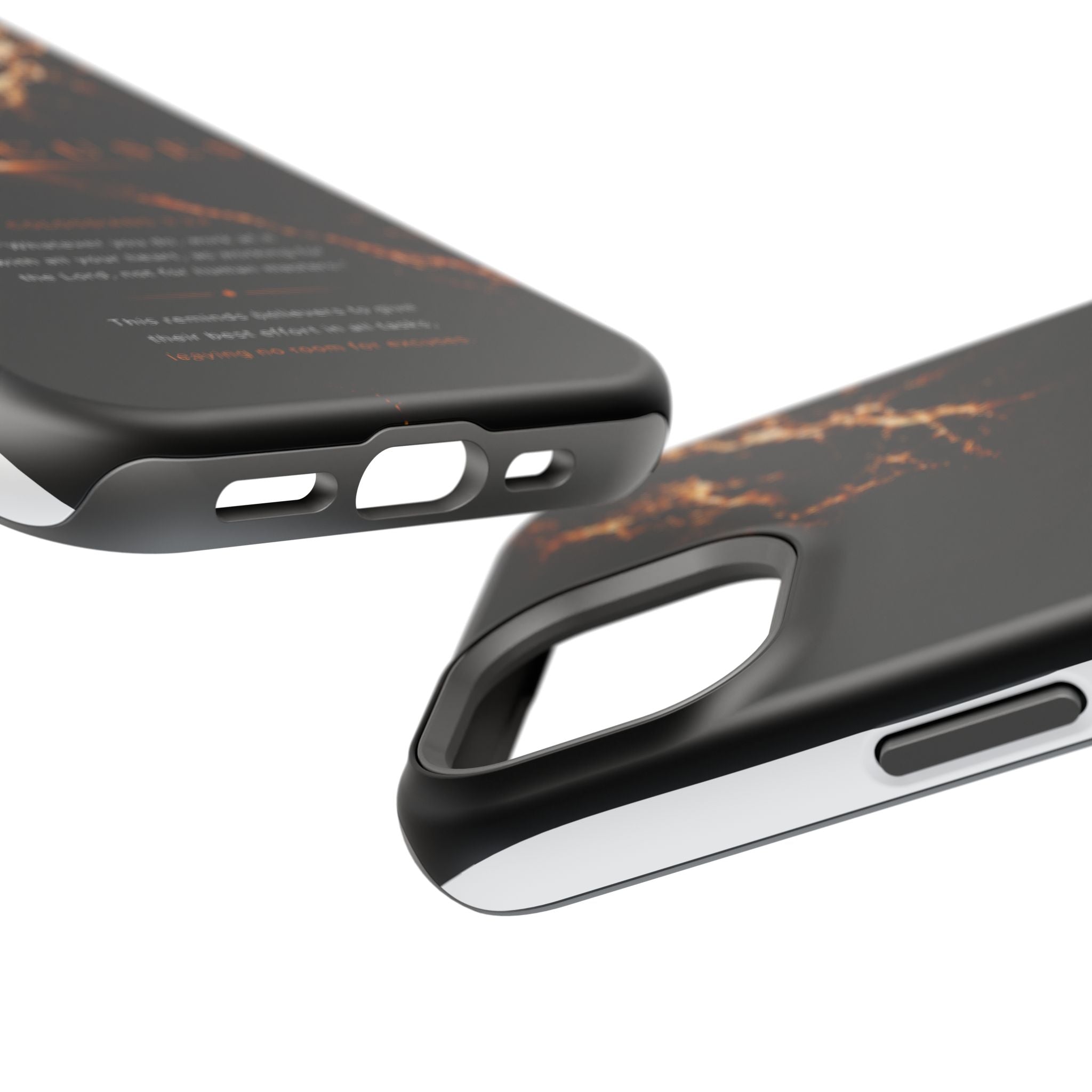 Phone Case for iPhone 17 / 16 / 15 / 14 Pro Max – Discipline | Black Marble Orange | MagSafe Compatible