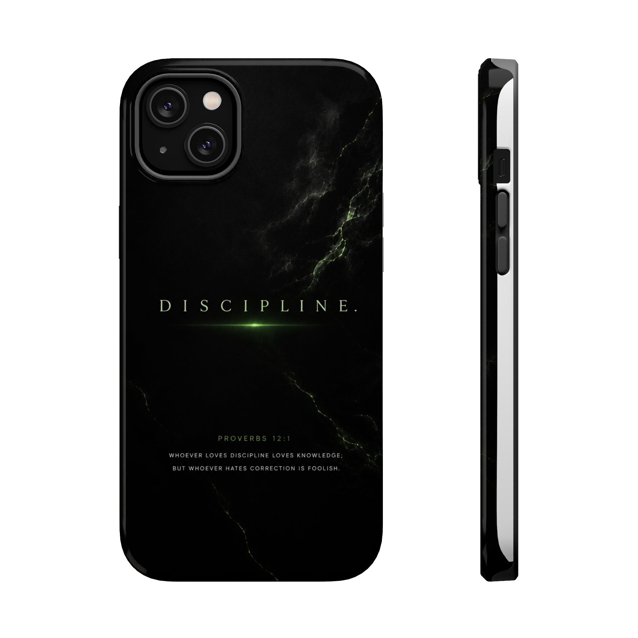 Phone Case for iPhone 17 / 16 / 15 / 14 Pro Max – Discipline | Black Marble Emerald Green | MagSafe Compatible