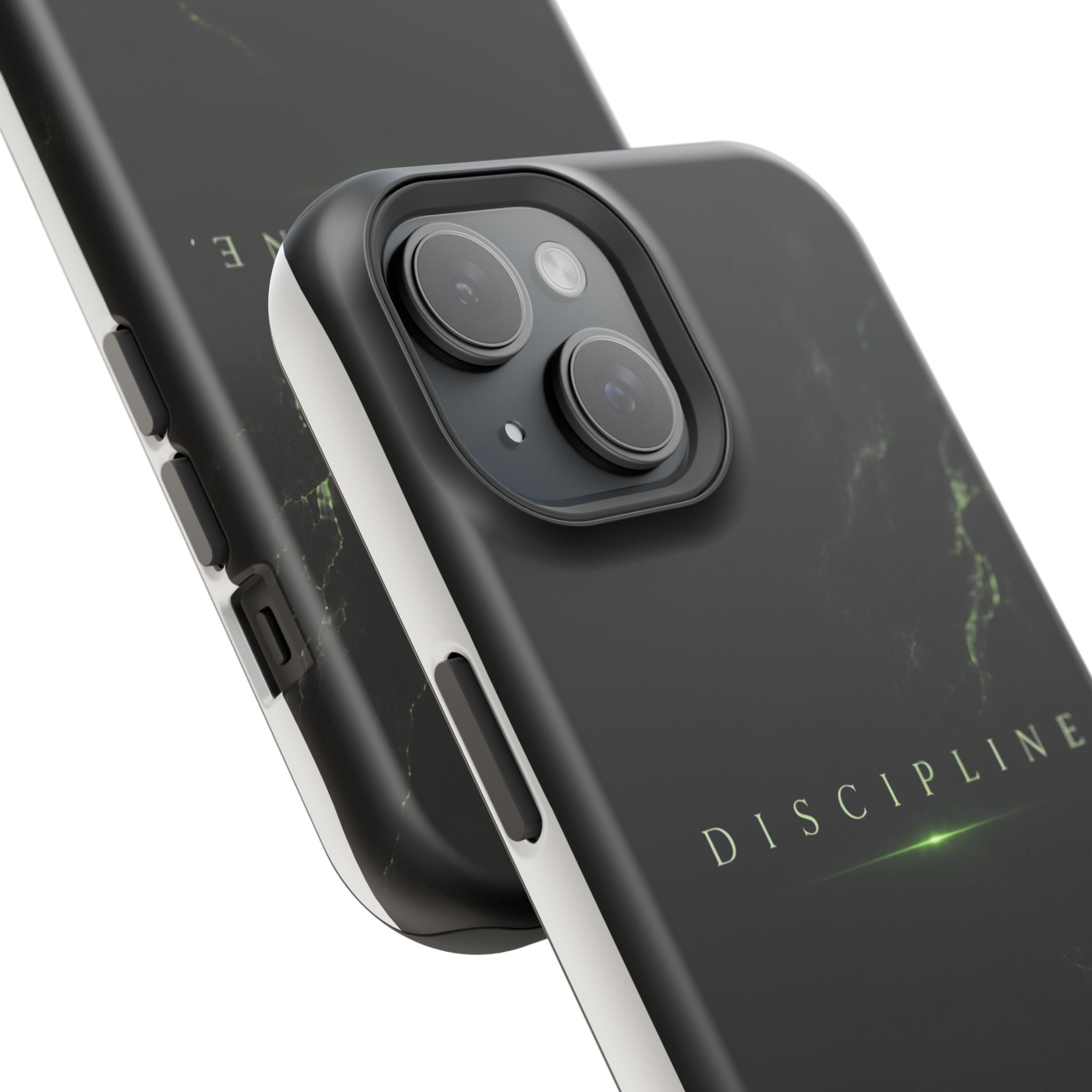 Phone Case for iPhone 17 / 16 / 15 / 14 Pro Max – Discipline | Black Marble Emerald Green | MagSafe Compatible