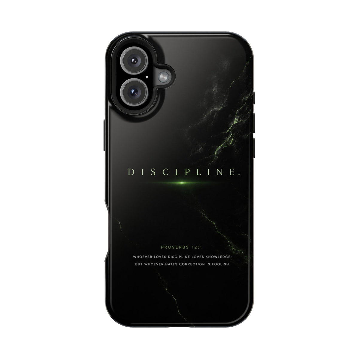 Phone Case for iPhone 17 / 16 / 15 / 14 Pro Max – Discipline | Black Marble Emerald Green | MagSafe Compatible