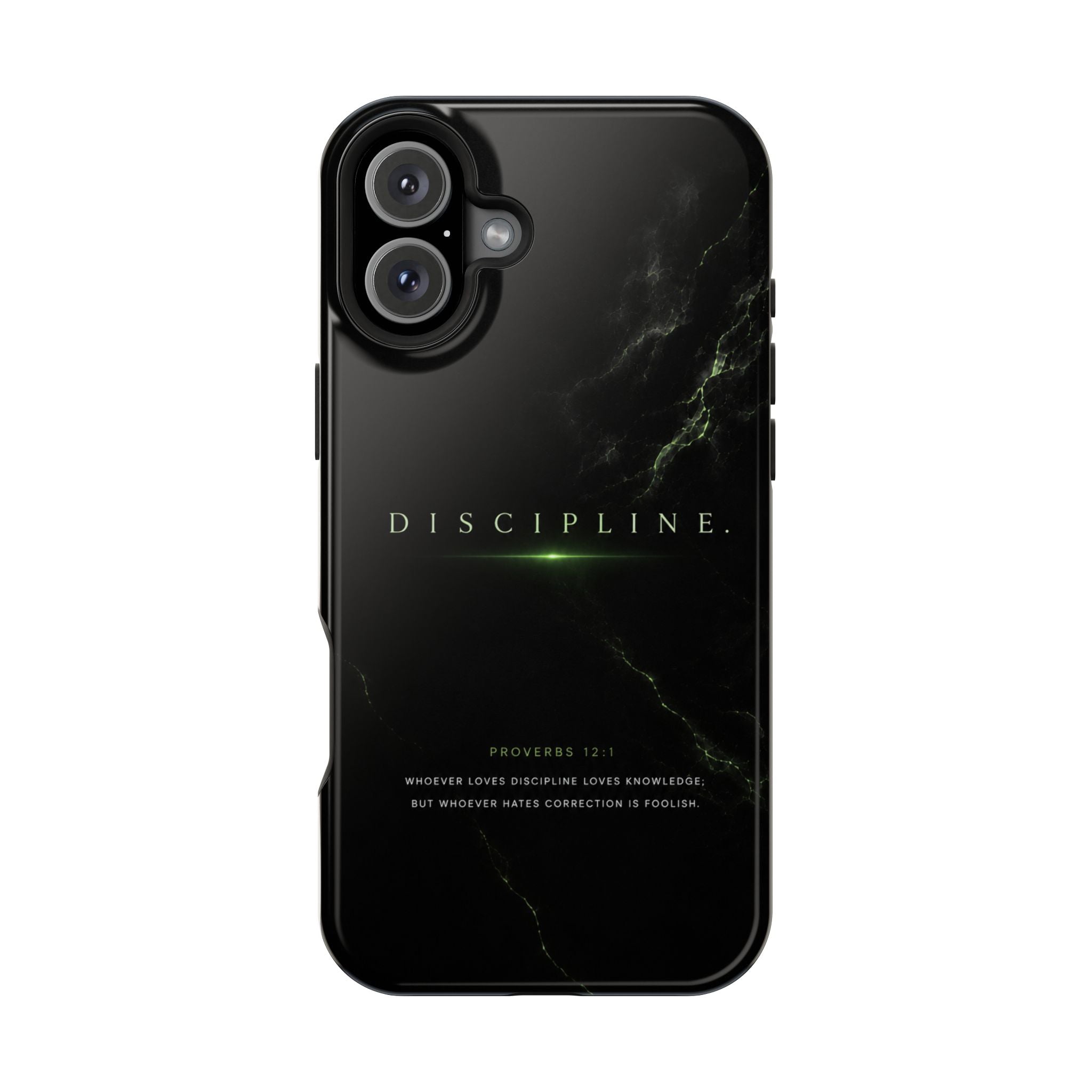 Phone Case for iPhone 17 / 16 / 15 / 14 Pro Max – Discipline | Black Marble Emerald Green | MagSafe Compatible