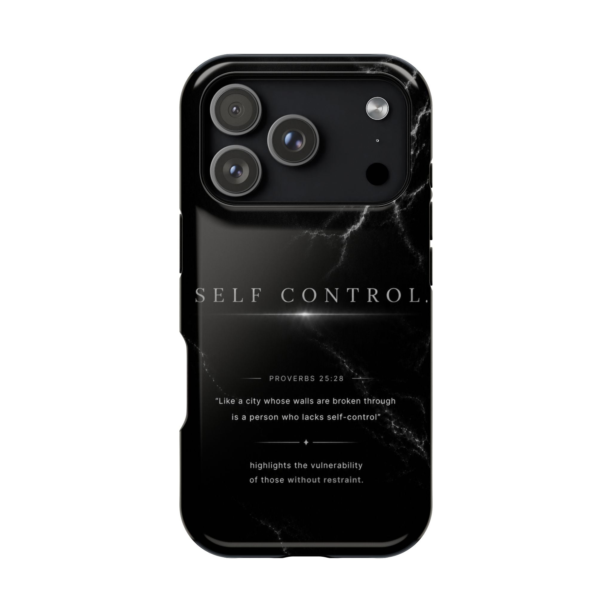Phone Case for iPhone 17 / 16 / 15 / 14 Pro Max – Discipline | Black Marble Monochrome | MagSafe Compatible