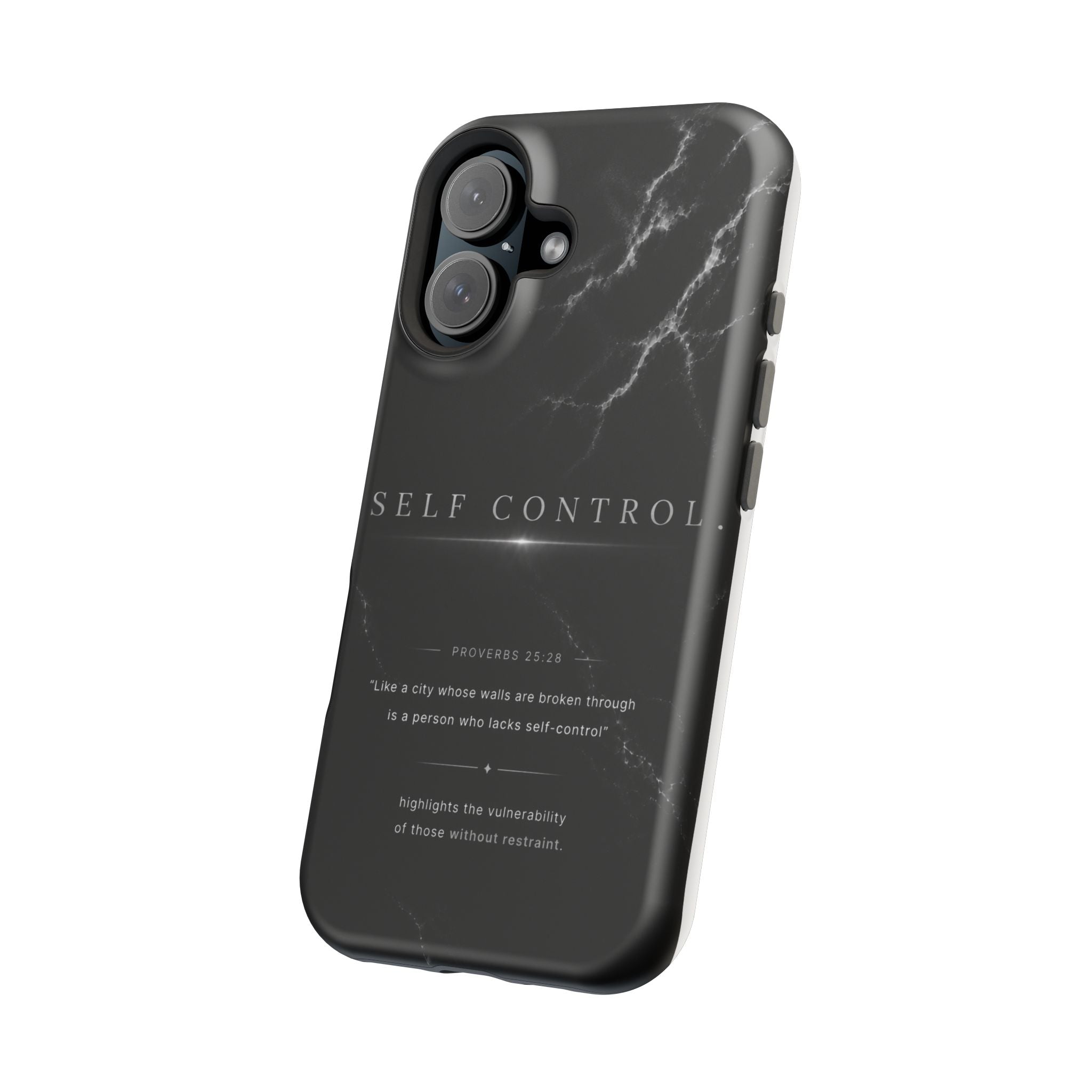 Phone Case for iPhone 17 / 16 / 15 / 14 Pro Max – Discipline | Black Marble Monochrome | MagSafe Compatible
