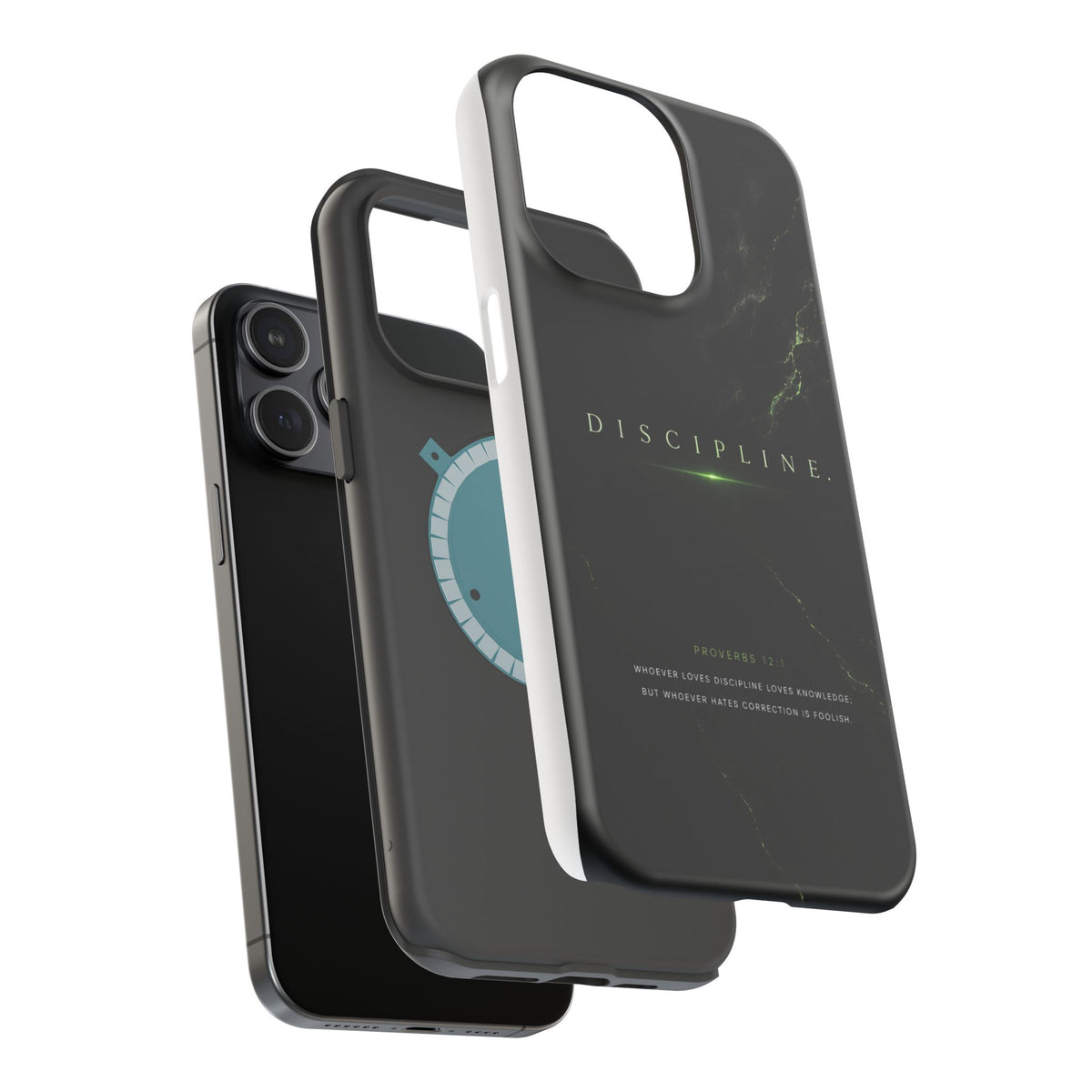 Phone Case for iPhone 17 / 16 / 15 / 14 Pro Max – Discipline | Black Marble Emerald Green | MagSafe Compatible