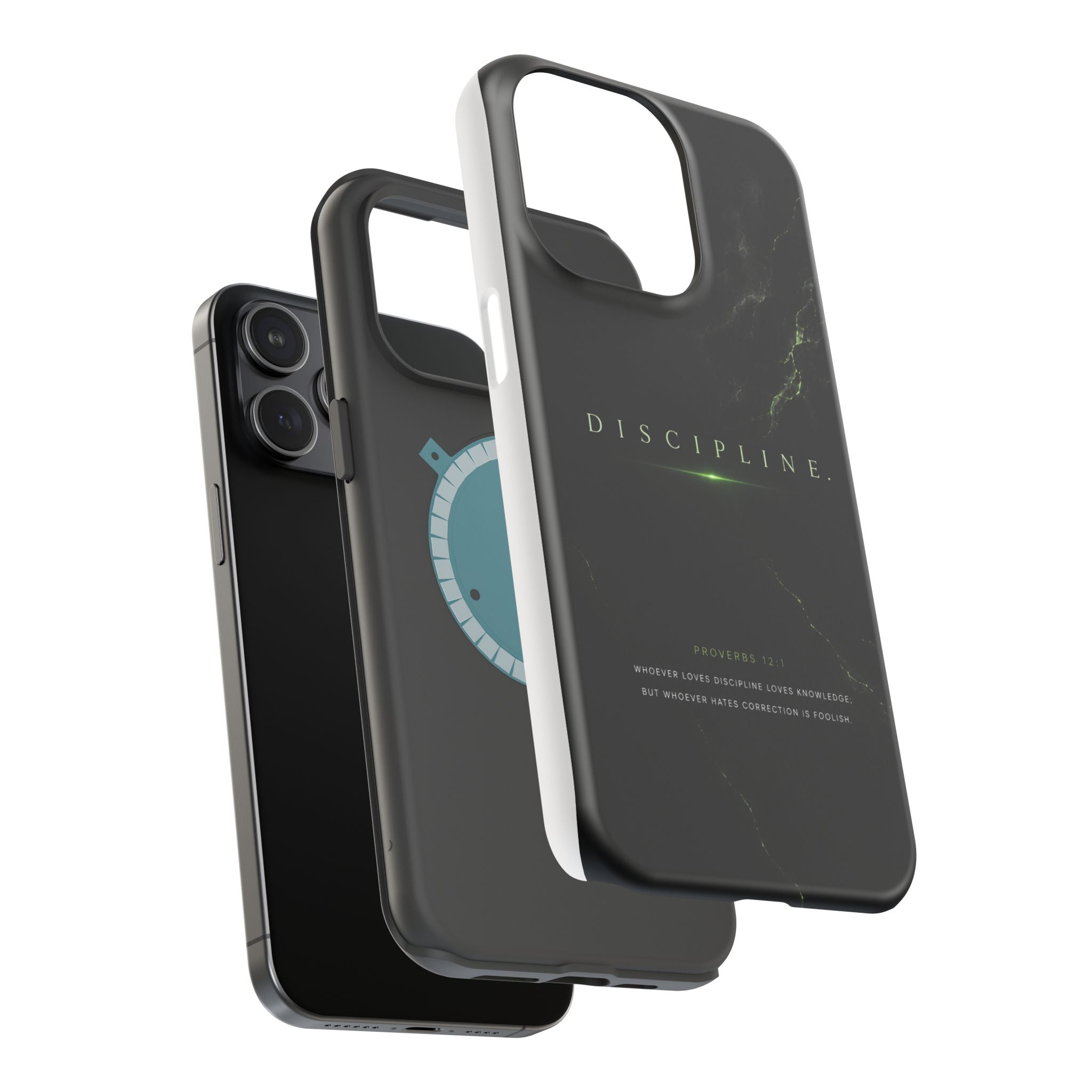 Phone Case for iPhone 17 / 16 / 15 / 14 Pro Max – Discipline | Black Marble Emerald Green | MagSafe Compatible