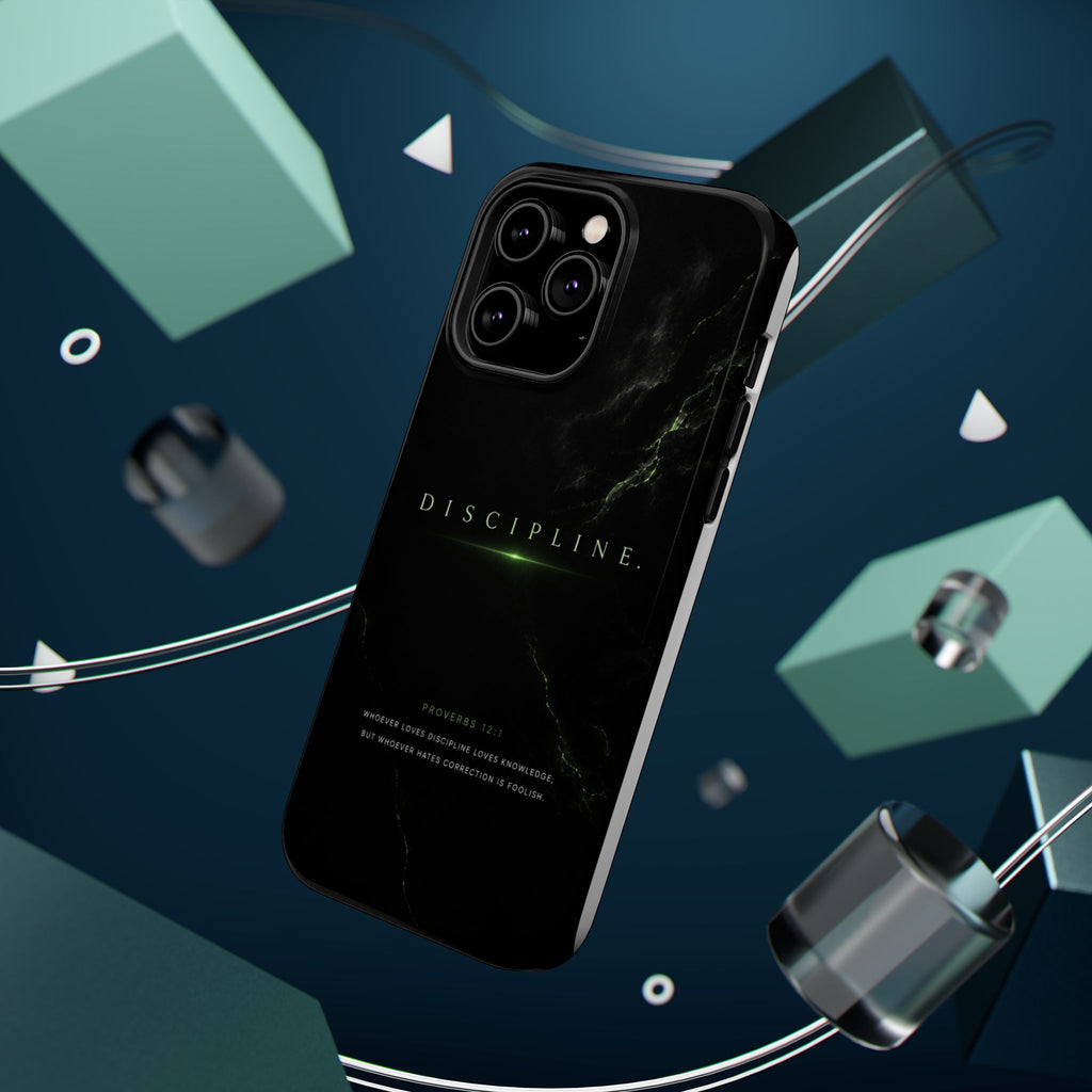 Phone Case for iPhone 17 / 16 / 15 / 14 Pro Max – Discipline | Black Marble Emerald Green | MagSafe Compatible