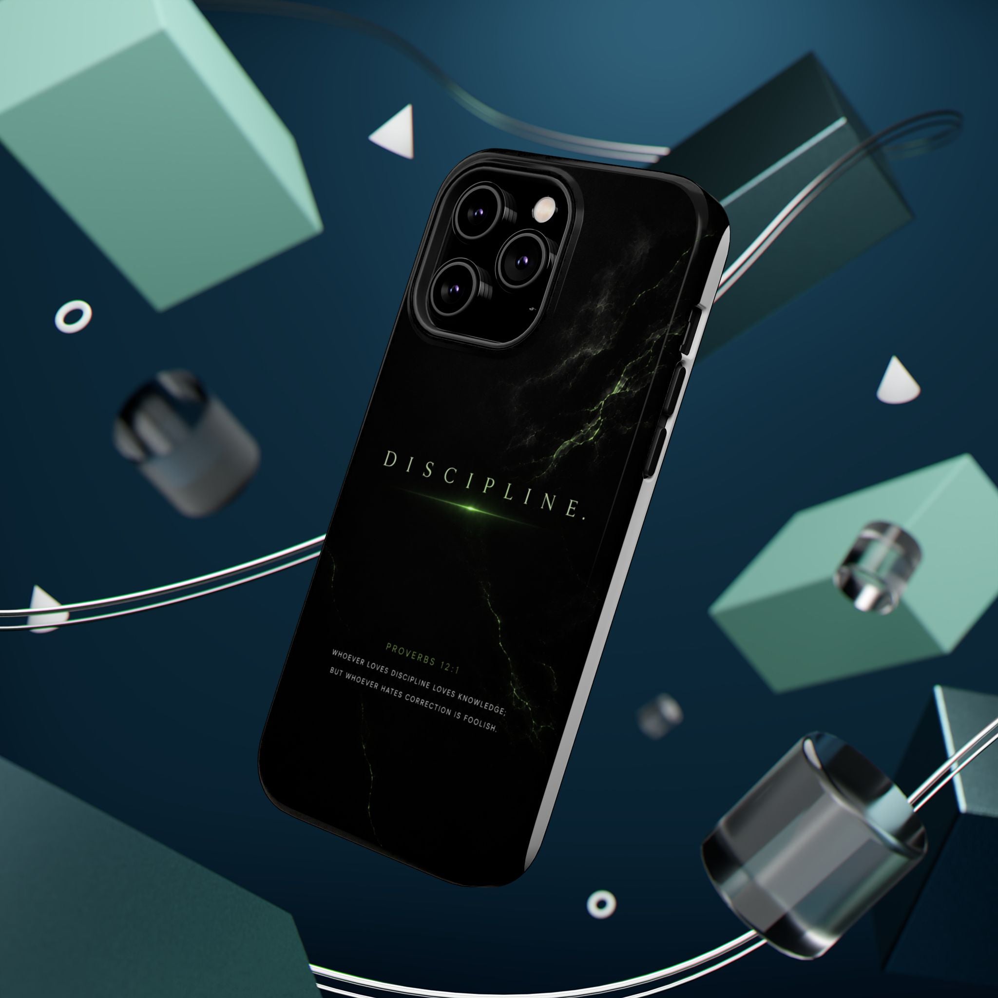 Phone Case for iPhone 17 / 16 / 15 / 14 Pro Max – Discipline | Black Marble Emerald Green | MagSafe Compatible