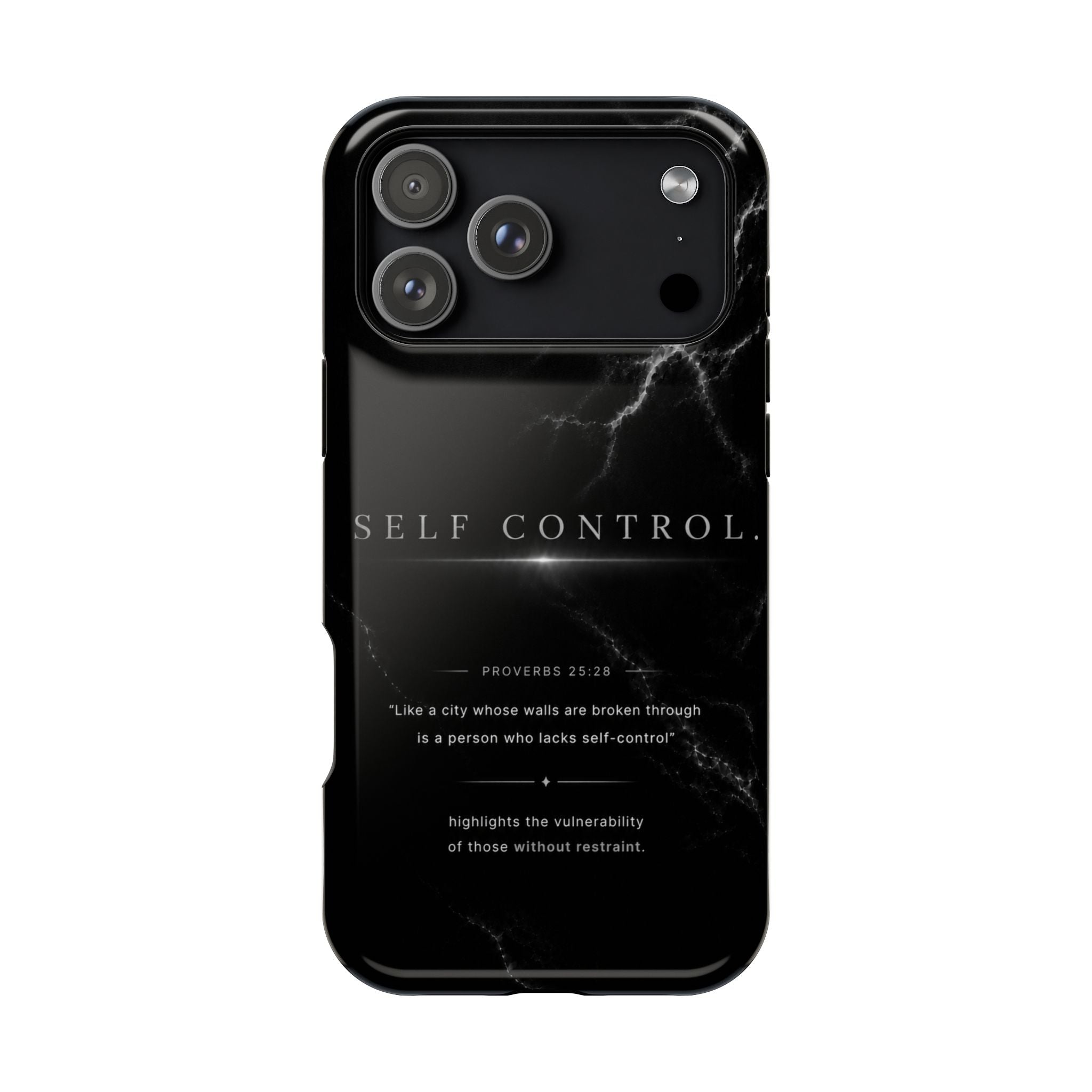 Phone Case for iPhone 17 / 16 / 15 / 14 Pro Max – Discipline | Black Marble Monochrome | MagSafe Compatible