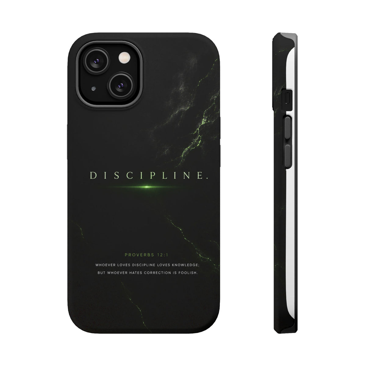 Phone Case for iPhone 17 / 16 / 15 / 14 Pro Max – Discipline | Black Marble Emerald Green | MagSafe Compatible