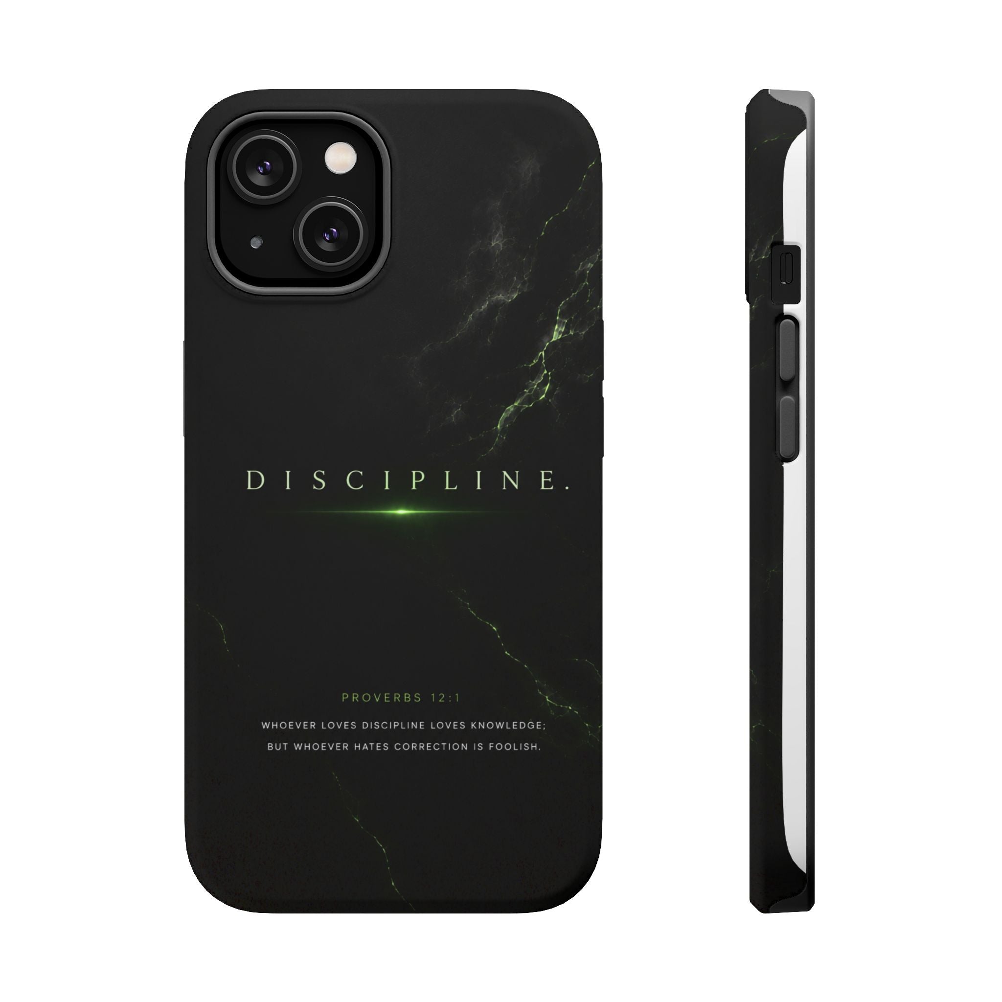 Phone Case for iPhone 17 / 16 / 15 / 14 Pro Max – Discipline | Black Marble Emerald Green | MagSafe Compatible