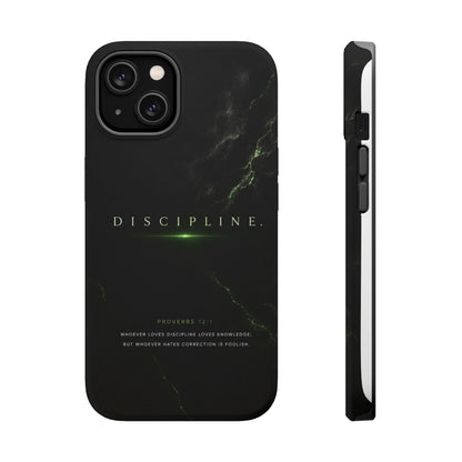 Phone Case for iPhone 17 / 16 / 15 / 14 Pro Max – Discipline | Black Marble Emerald Green | MagSafe Compatible