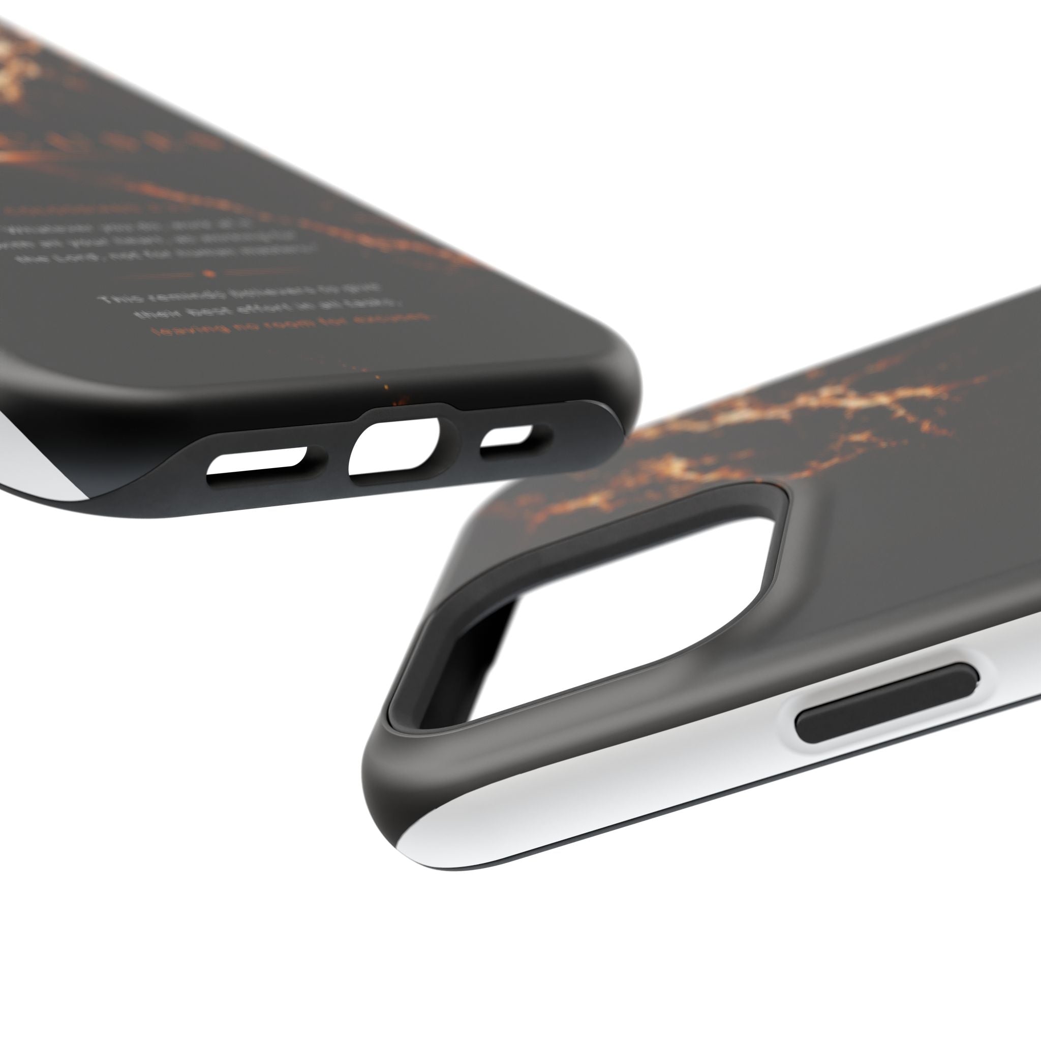 Phone Case for iPhone 17 / 16 / 15 / 14 Pro Max – Discipline | Black Marble Orange | MagSafe Compatible