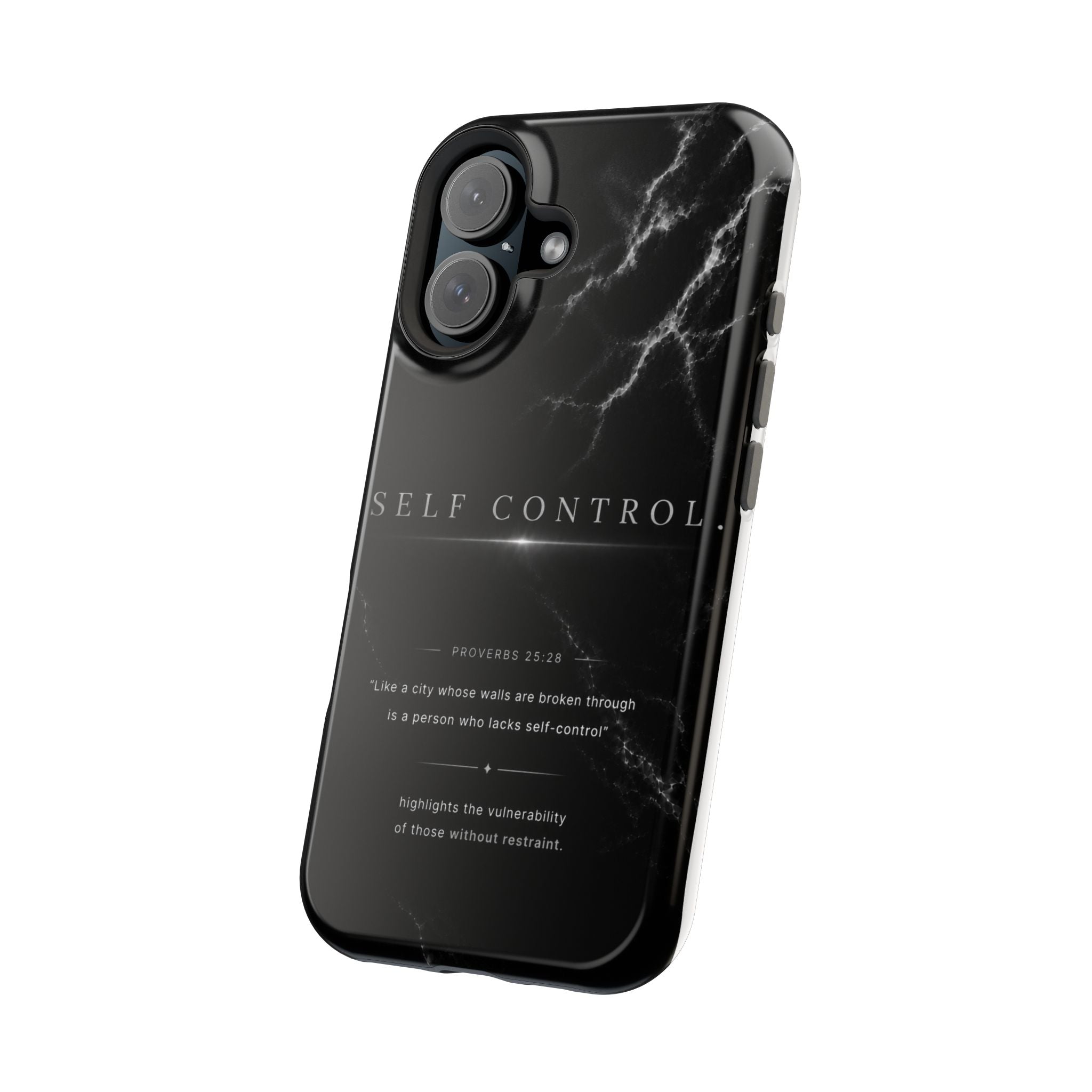 Phone Case for iPhone 17 / 16 / 15 / 14 Pro Max – Discipline | Black Marble Monochrome | MagSafe Compatible