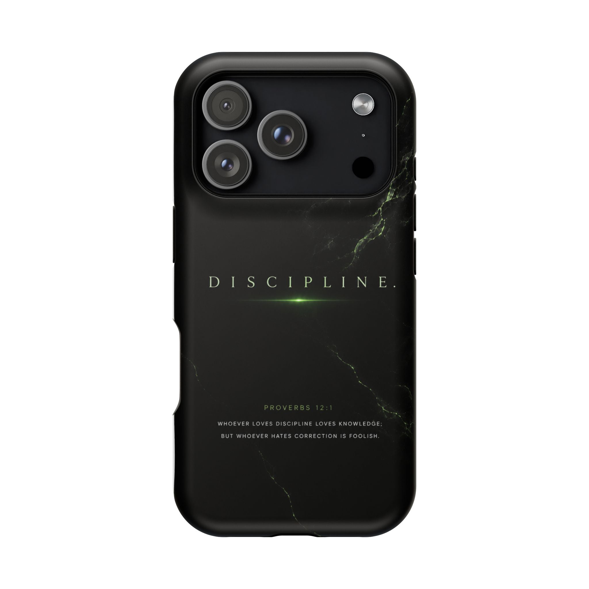 Phone Case for iPhone 17 / 16 / 15 / 14 Pro Max – Discipline | Black Marble Emerald Green | MagSafe Compatible