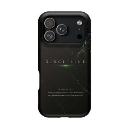 Phone Case for iPhone 17 / 16 / 15 / 14 Pro Max – Discipline | Black Marble Emerald Green | MagSafe Compatible