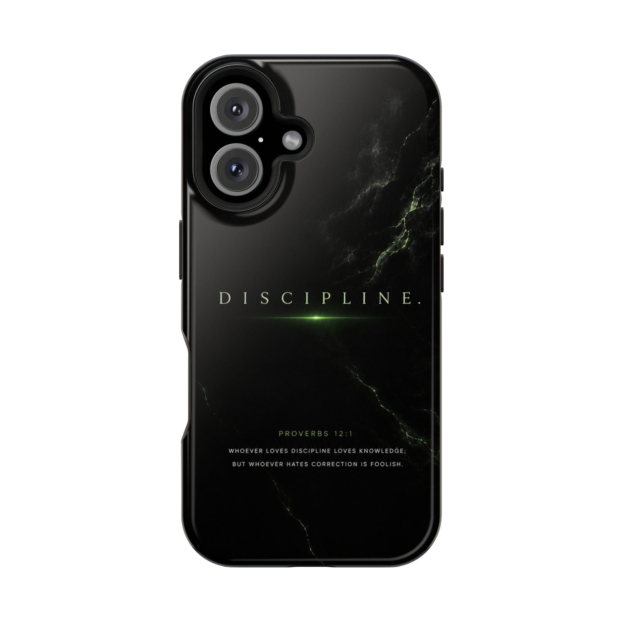 Phone Case for iPhone 17 / 16 / 15 / 14 Pro Max – Discipline | Black Marble Emerald Green | MagSafe Compatible