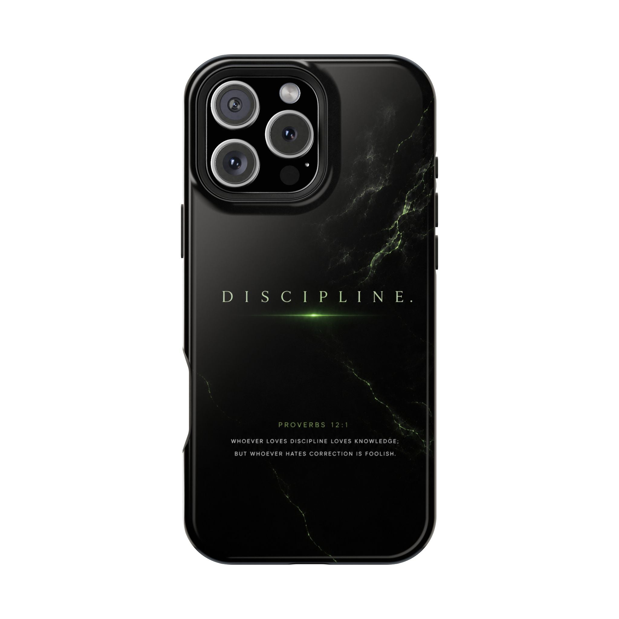 Phone Case for iPhone 17 / 16 / 15 / 14 Pro Max – Discipline | Black Marble Emerald Green | MagSafe Compatible