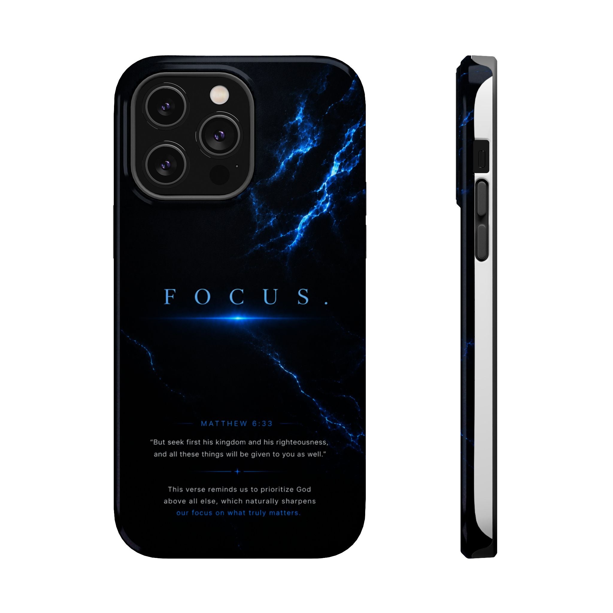 Phone Case for iPhone 17 / 16 / 15 / 14 Pro Max – Discipline | Black Marble Deep Blue | MagSafe Compatible