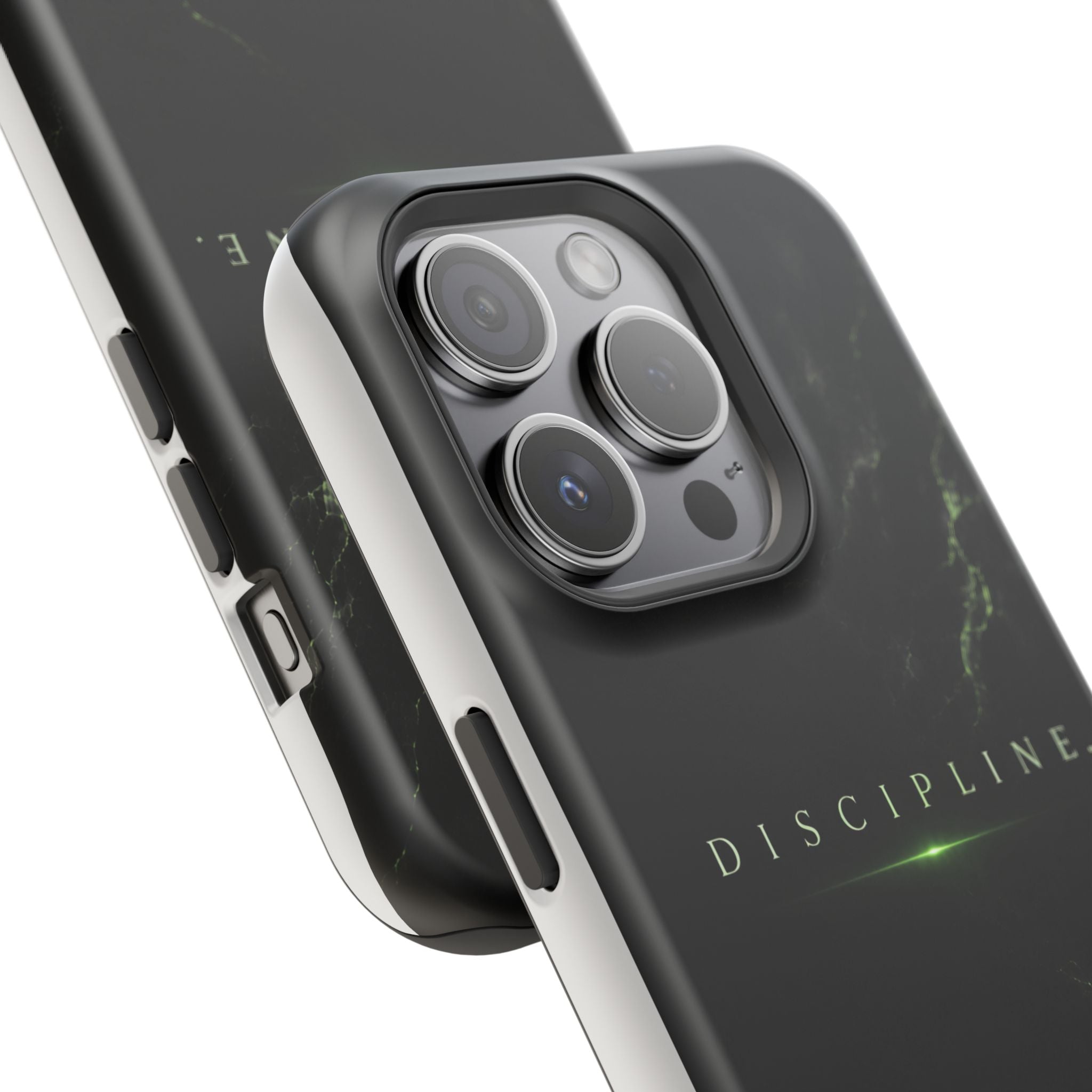 Phone Case for iPhone 17 / 16 / 15 / 14 Pro Max – Discipline | Black Marble Emerald Green | MagSafe Compatible