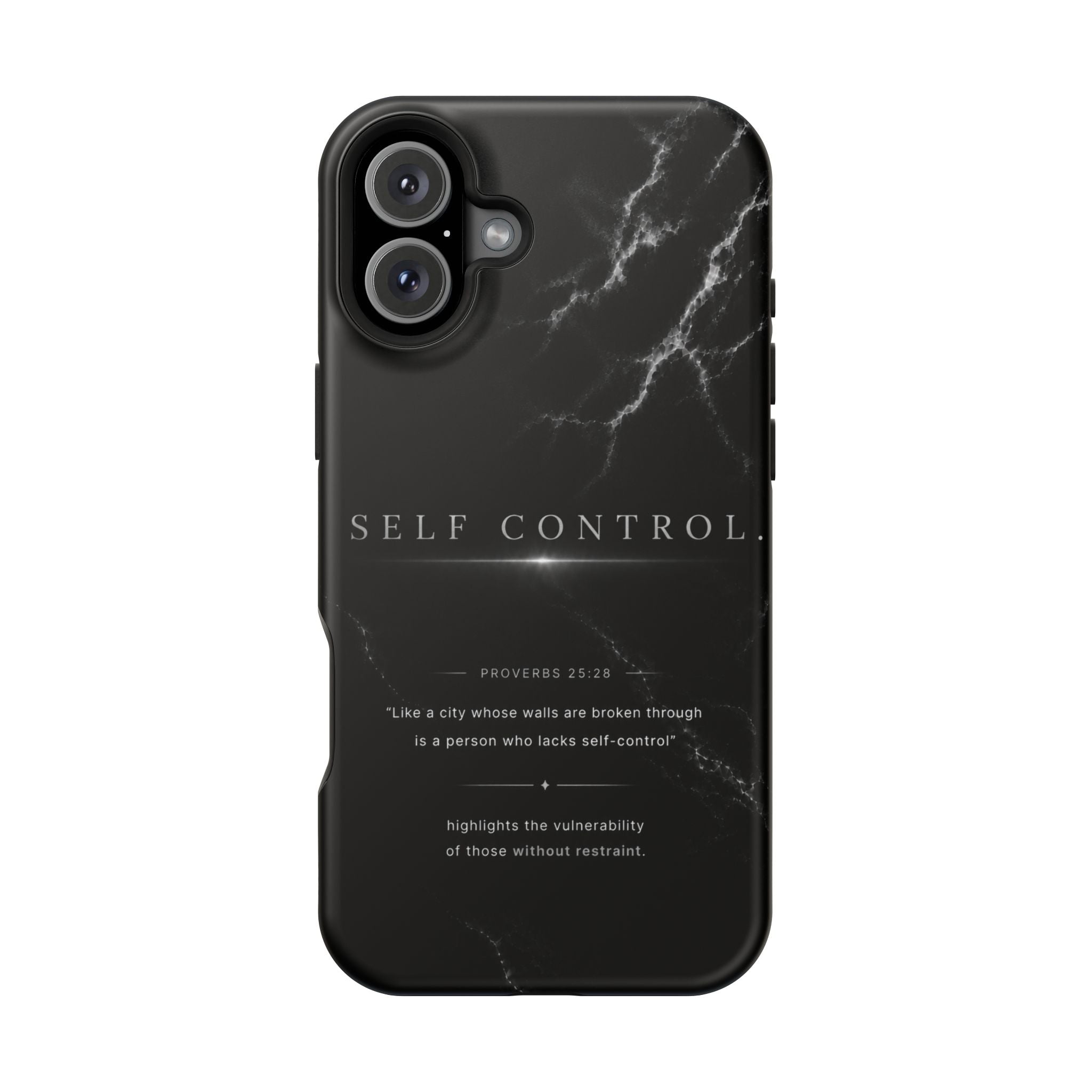 Phone Case for iPhone 17 / 16 / 15 / 14 Pro Max – Discipline | Black Marble Monochrome | MagSafe Compatible