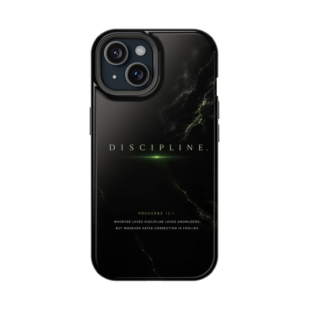 Phone Case for iPhone 17 / 16 / 15 / 14 Pro Max – Discipline | Black Marble Emerald Green | MagSafe Compatible