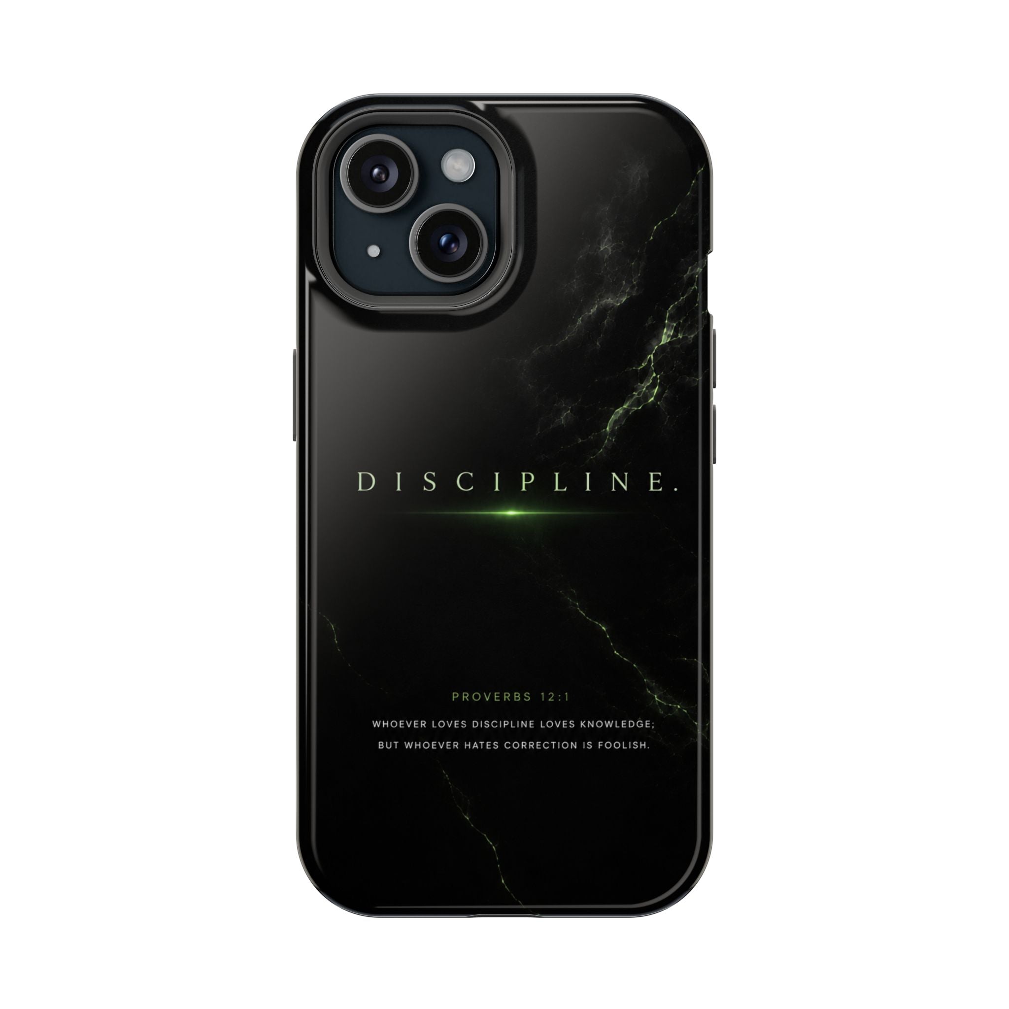 Phone Case for iPhone 17 / 16 / 15 / 14 Pro Max – Discipline | Black Marble Emerald Green | MagSafe Compatible