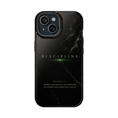 Phone Case for iPhone 17 / 16 / 15 / 14 Pro Max – Discipline | Black Marble Emerald Green | MagSafe Compatible